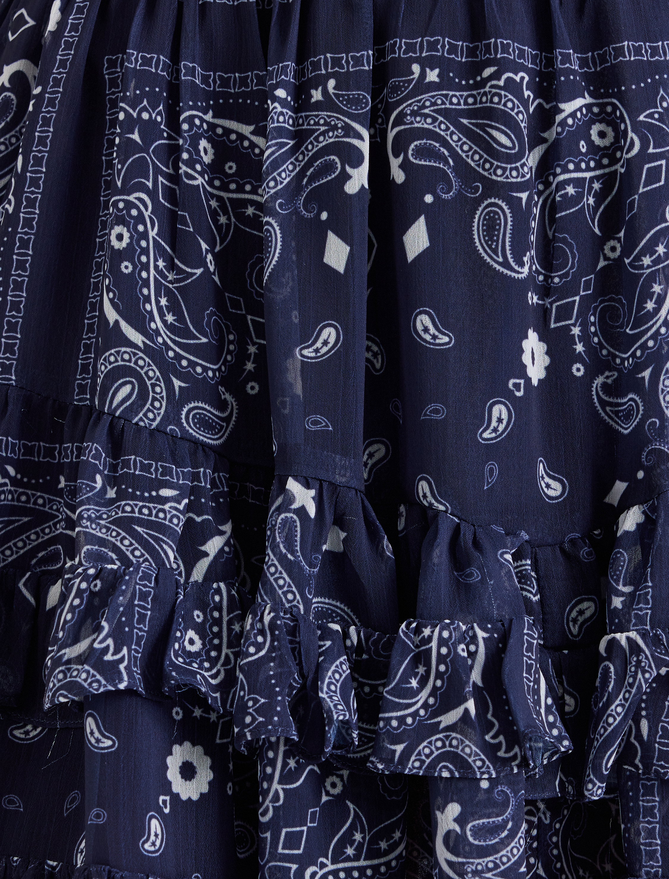   Katlı Etnik Desenli A Kesim Fırfırlı Mini Etek