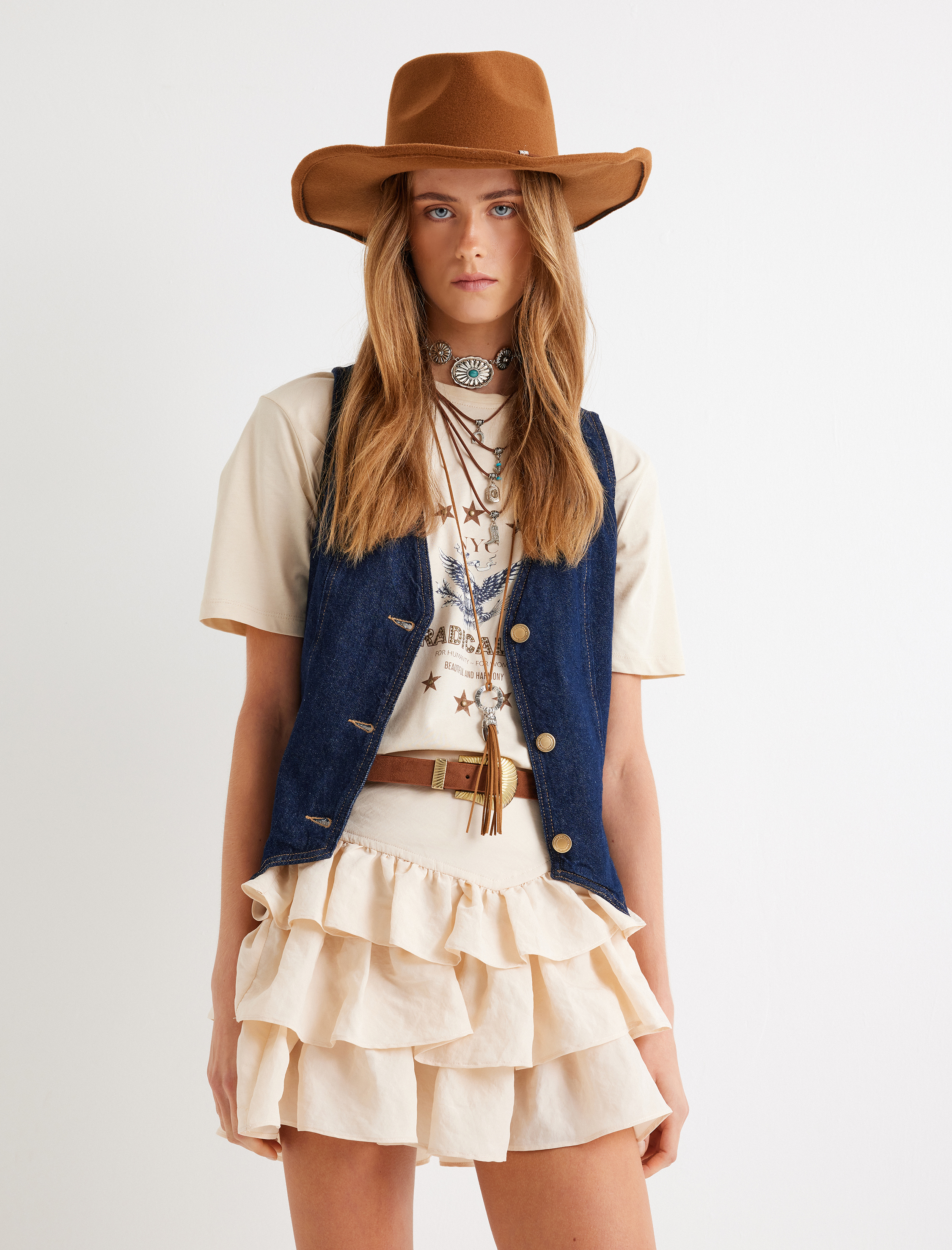   Katlı Volümlü Modal Kumaş Mini Fırfırlı Etek