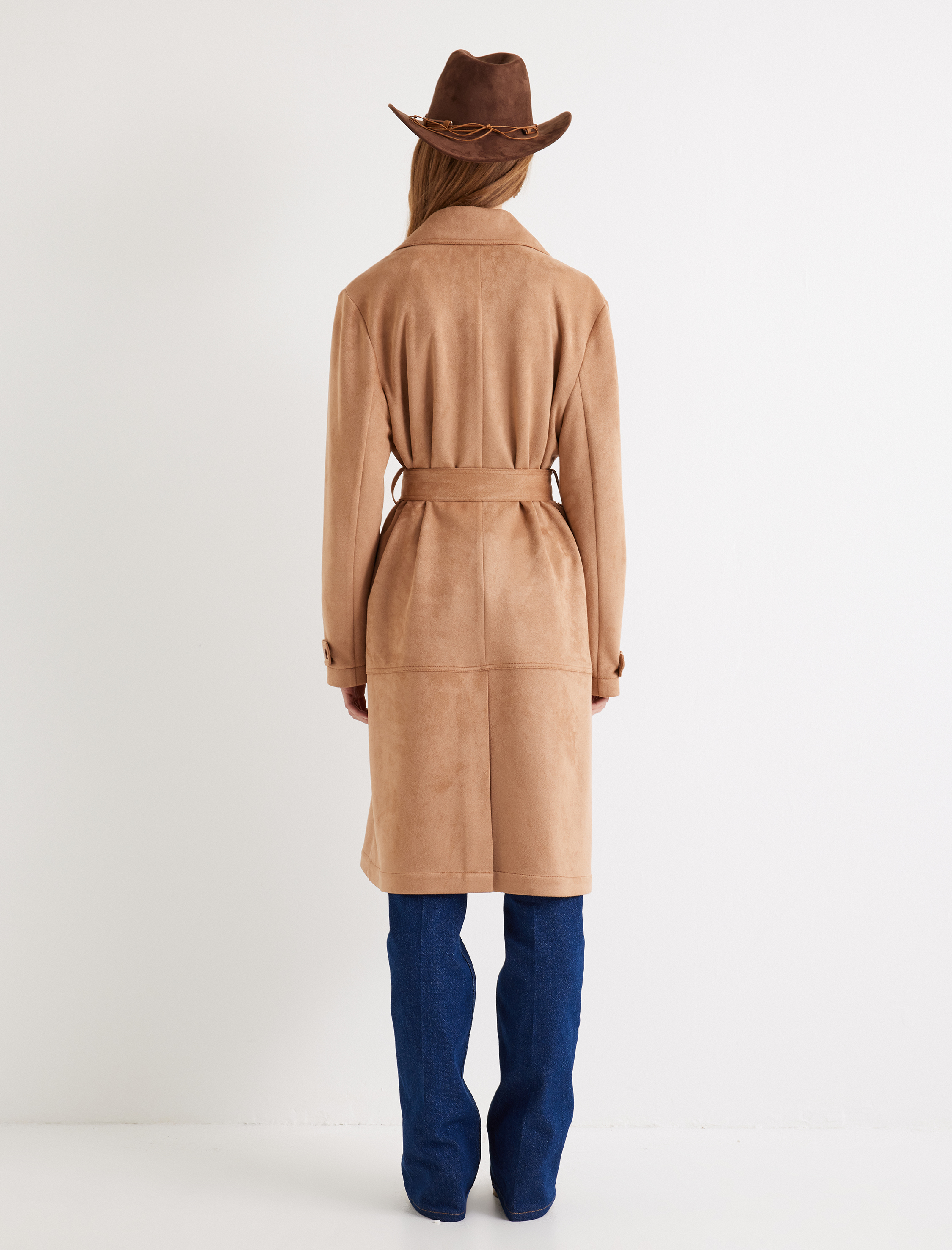 Suni Süet Trençkot Uzun Kemerli