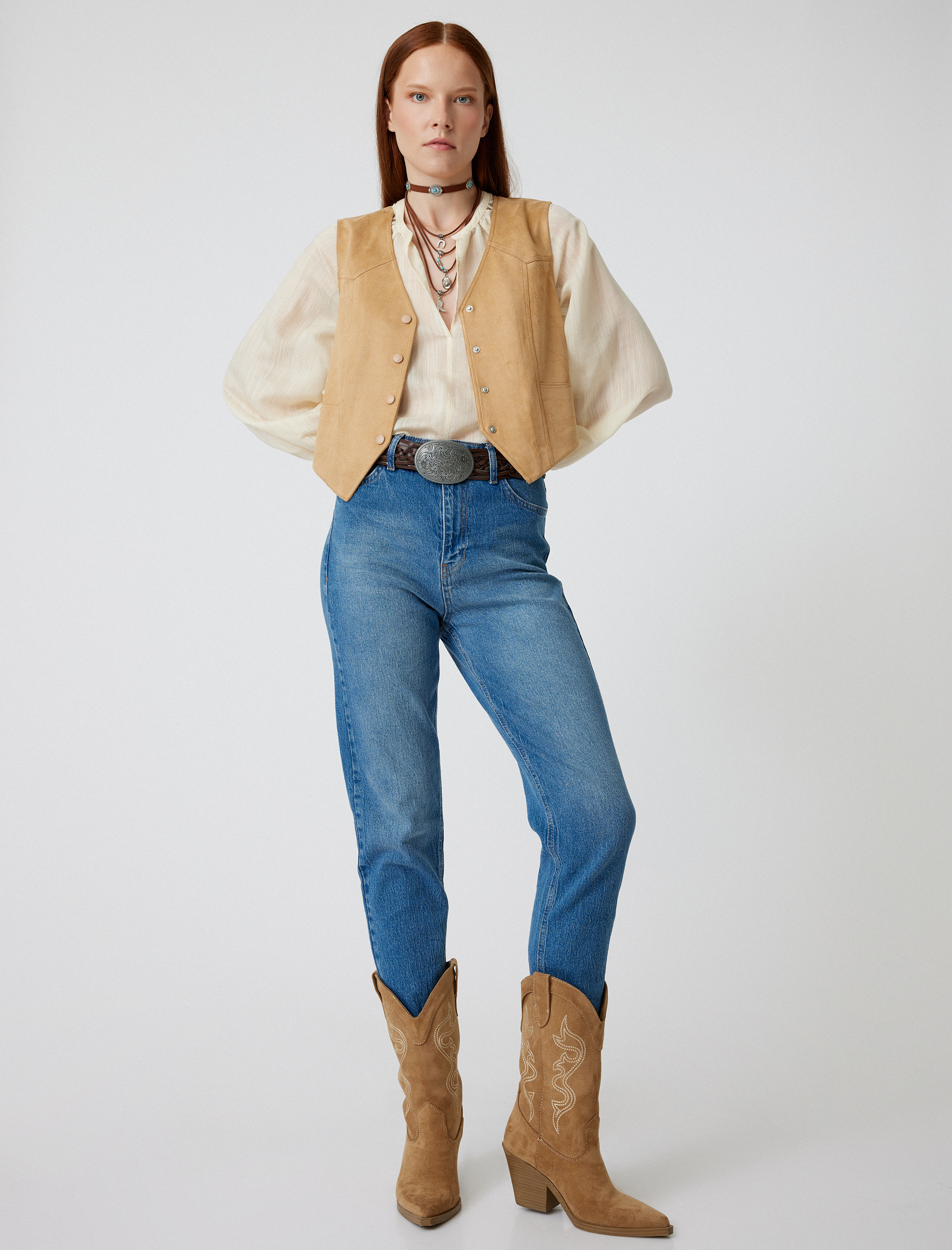   Yüksek Bel Kot Pantolon Düz Paça Slim Fit Pamuklu -  Slim Fit Jean