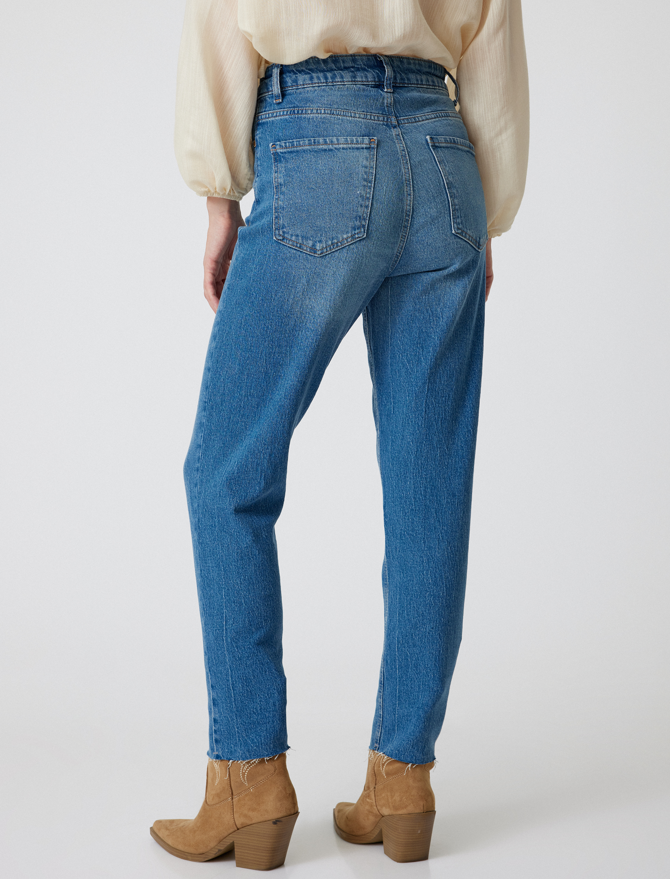   Yüksek Bel Kot Pantolon Düz Paça Slim Fit Pamuklu -  Slim Fit Jean