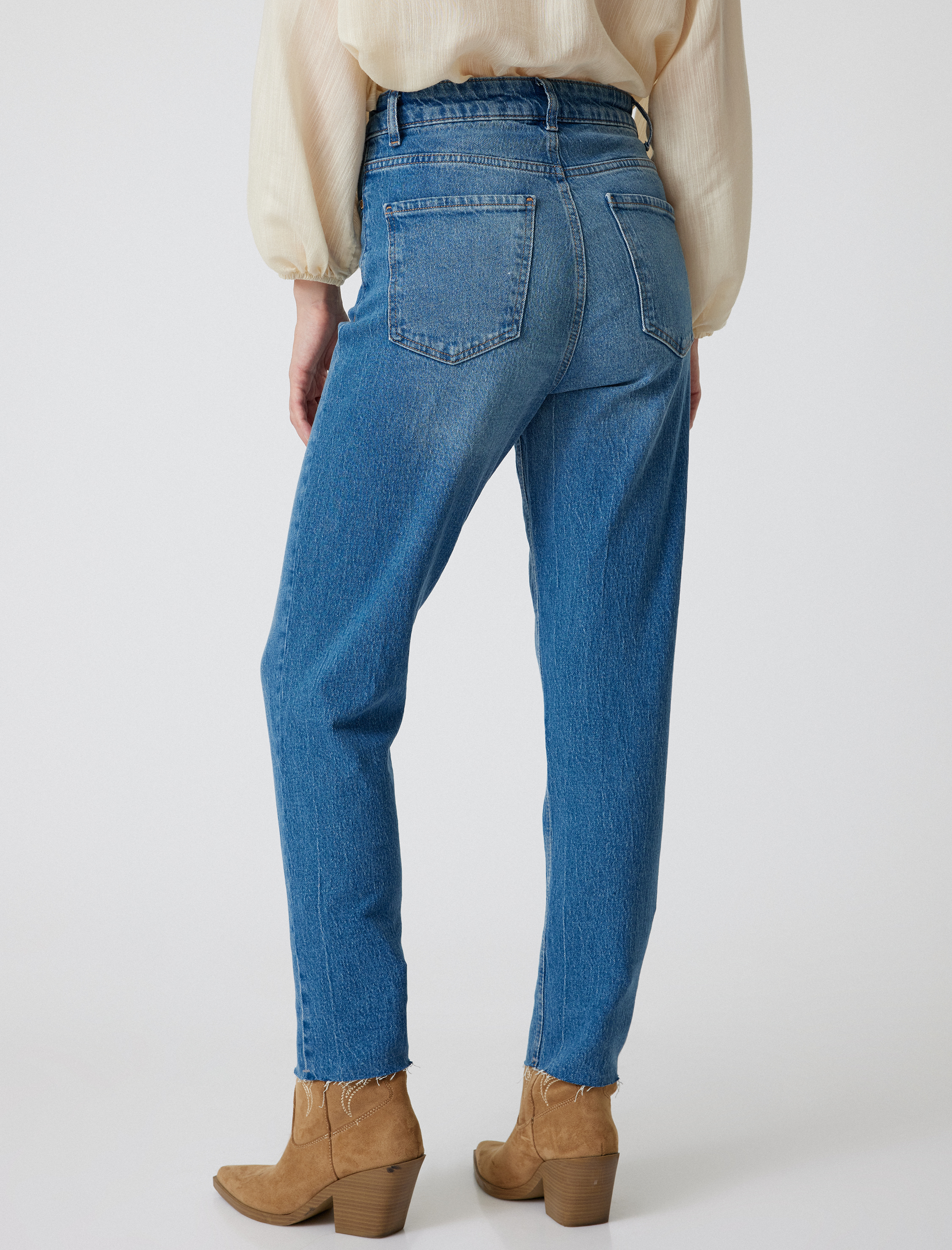   Yüksek Bel Kot Pantolon Düz Paça Slim Fit Pamuklu -  Slim Fit Jean