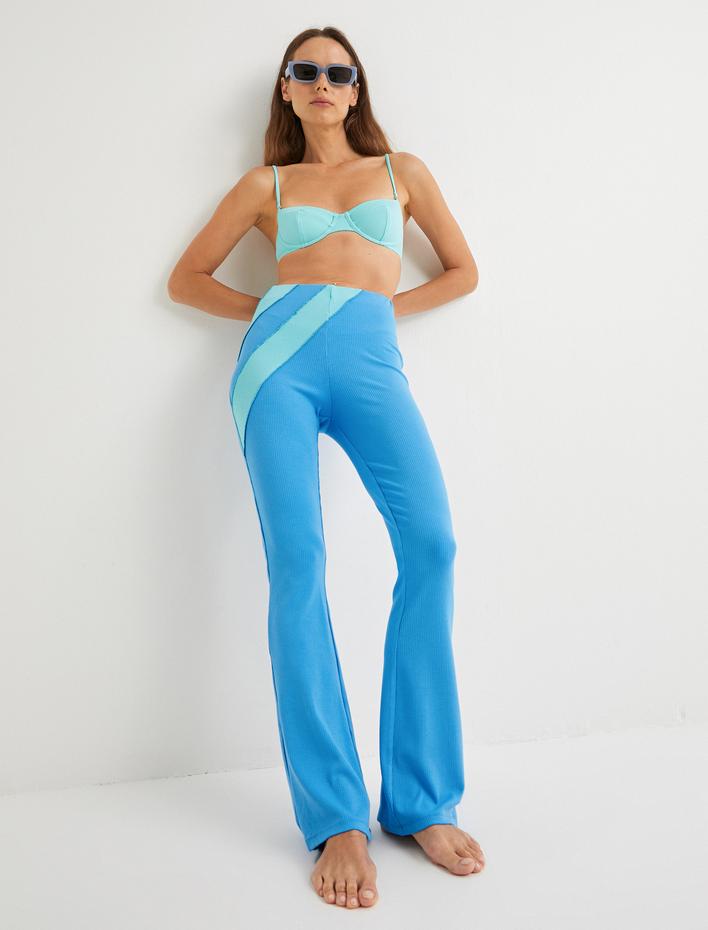  Koton X Şahika Ercümen - İspanyol Paça Fitilli Pantolon Viskon Renk Kontrastlı