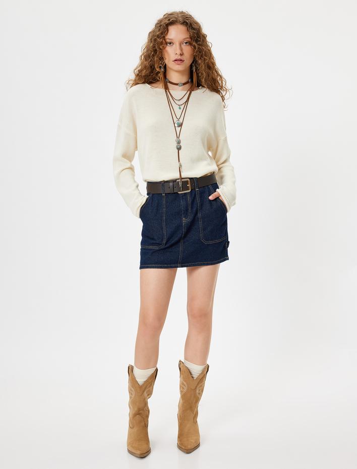  Triko Kazak Kayık Yaka Uzun Kollu Düşük Omuzlu Akrilik Kumaş