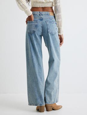 Bol Paça Kot Pantolon Normal Bel Skinny Fit Düğmeli - Wide Leg Jean_3