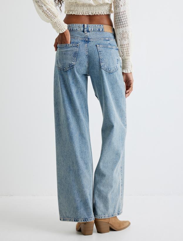 Bol Paça Kot Pantolon Normal Bel Skinny Fit Düğmeli - Wide Leg Jean_3