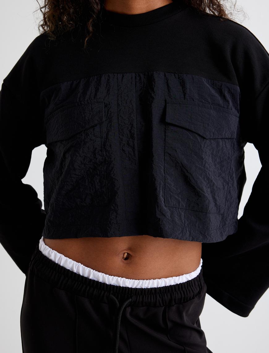   Crop Sweatshirt Paraşüt Kumaş Detaylı Rahat Kalıp