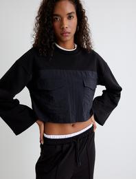 Crop Sweatshirt Paraşüt Kumaş Detaylı Rahat Kalıp