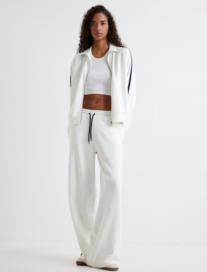  Bol Paça Eşofman Pantolon Cepli Beli Bağlamalı Yanları Çizgili