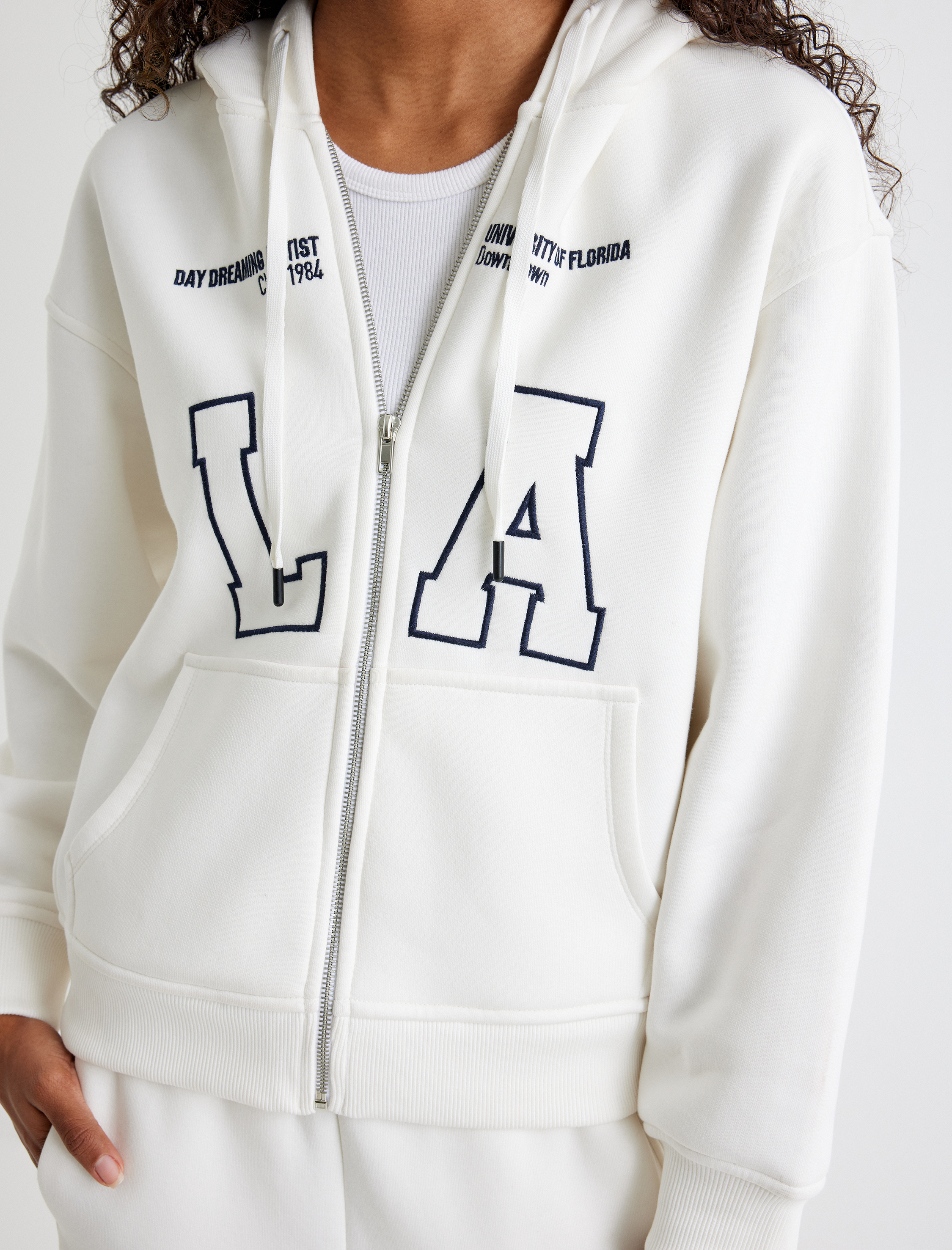   Kapşonlu Oversize Sweatshirt Fermuarlı Baskılı Cepli Üç İplik Şardonlu