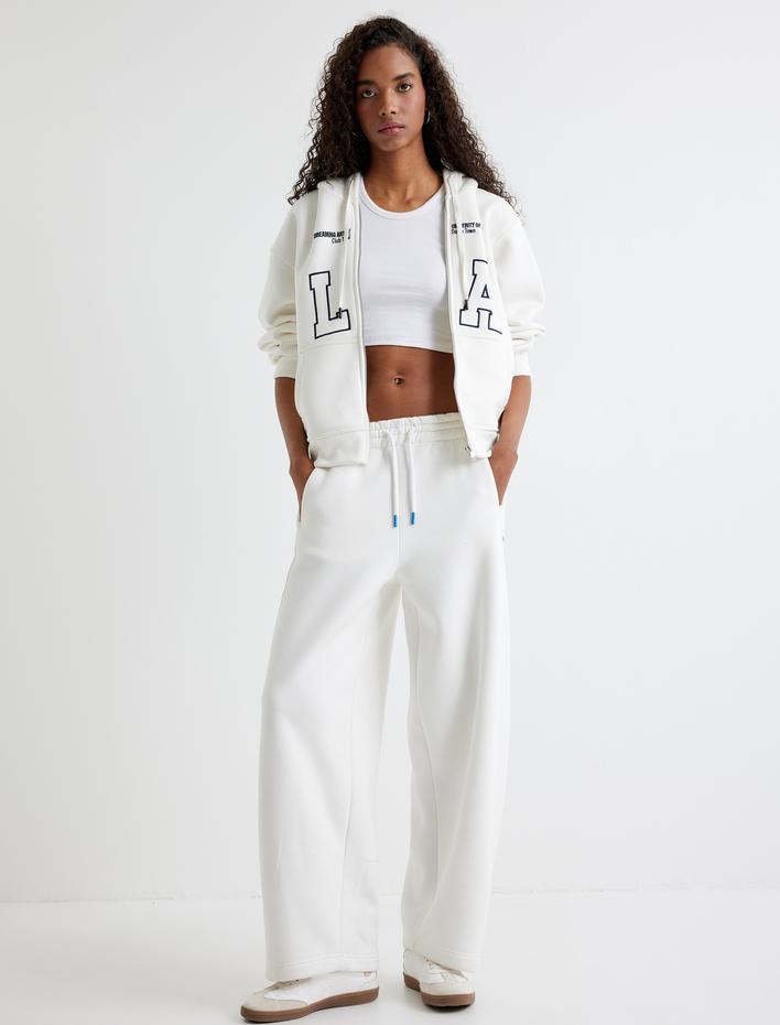  Kapşonlu Oversize Sweatshirt Fermuarlı Baskılı Cepli Üç İplik Şardonlu