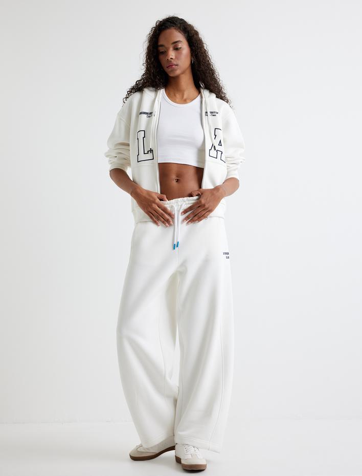  Üç İplik Şardonlu Bol Düz Paça Beli Bağlamalı Cepli Eşofman Pantolon