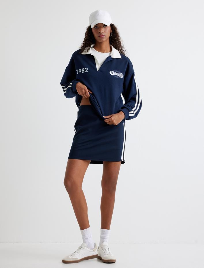  Yanları Şerit Detaylı Standart Bel Mini Etek