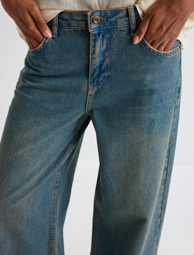 Bol Kalıp Düz Paça Kot Pantolon Pamuklu Cepli - Loose Straight Fit Jean_4