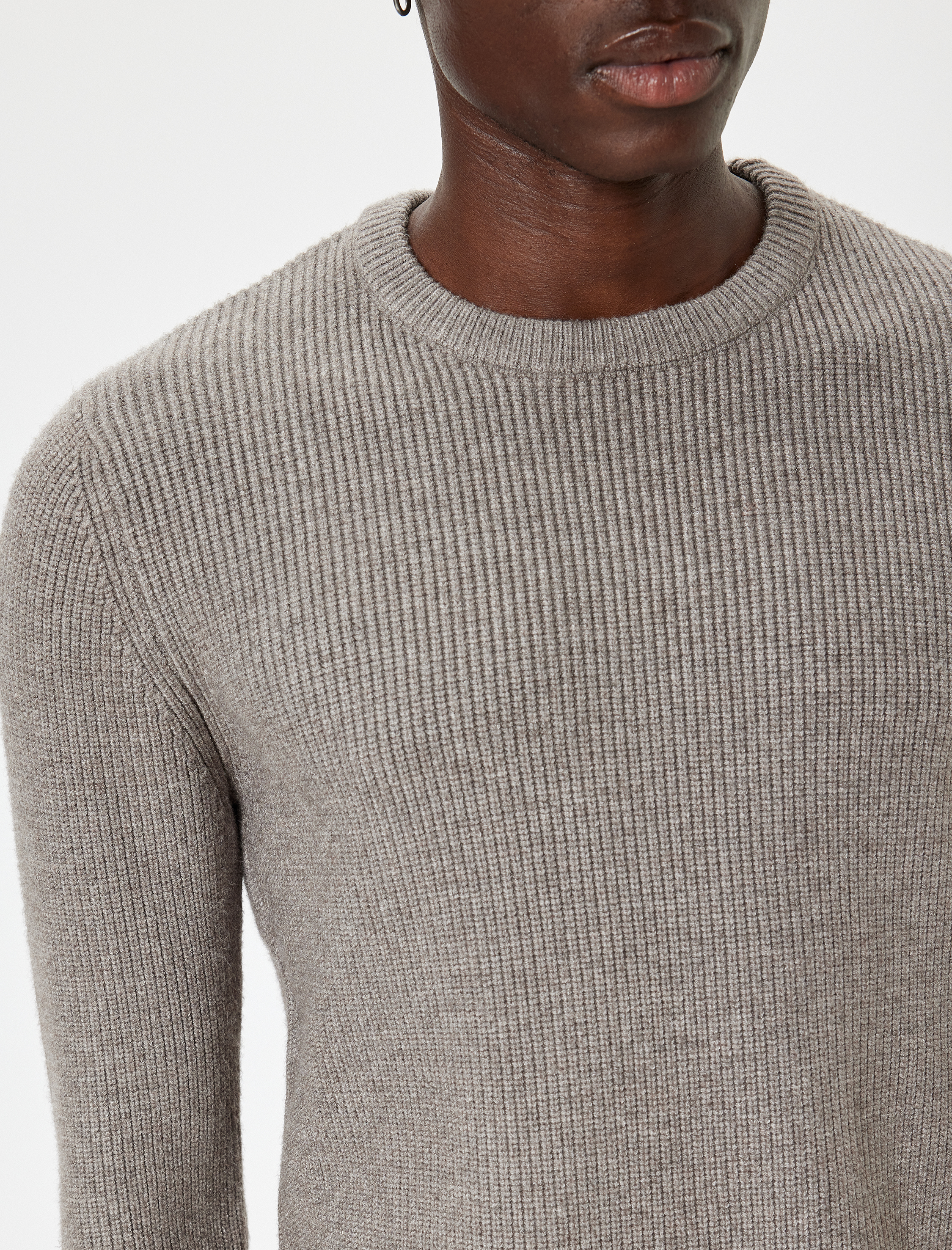   Kışlık Triko Kazak Basic Bisiklet Yaka Renk Kontrast Detaylı