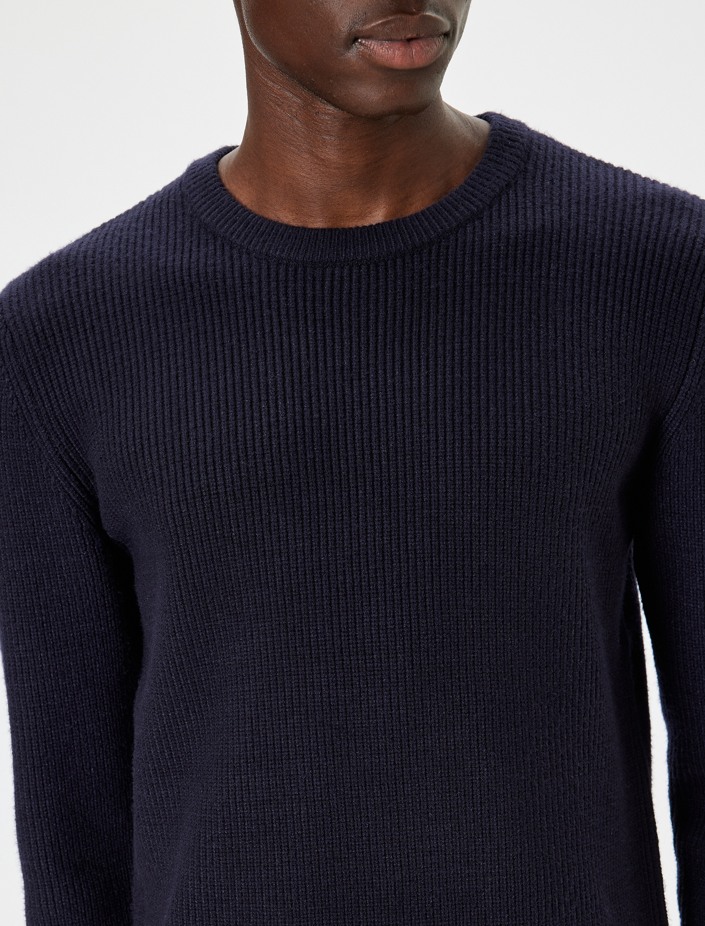   Kışlık Triko Kazak Basic Bisiklet Yaka Renk Kontrast Detaylı