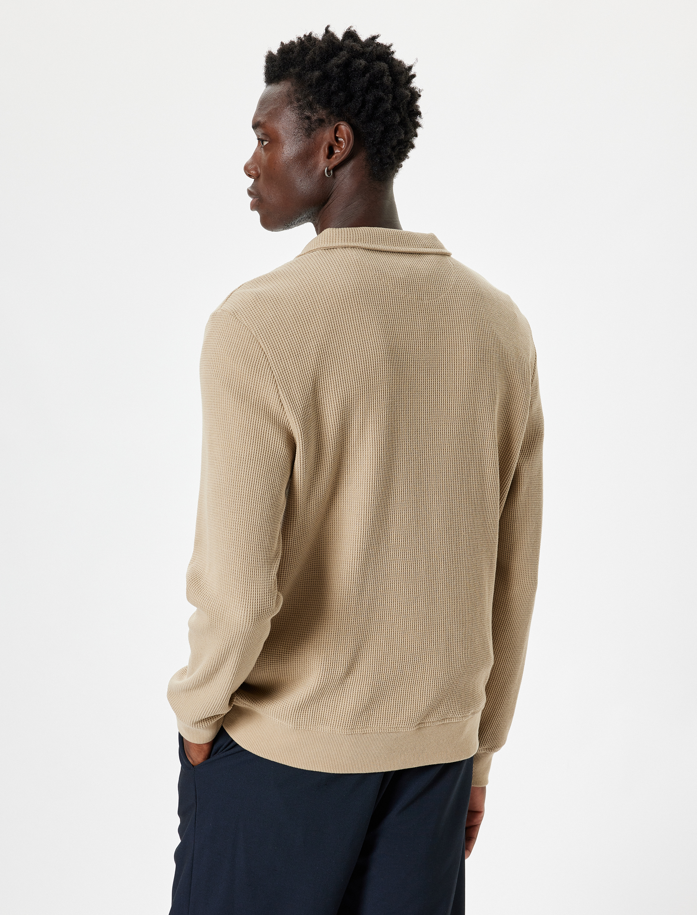 Yarım Fermuarlı Dik Yaka Pamuk Karışımlı Kazak