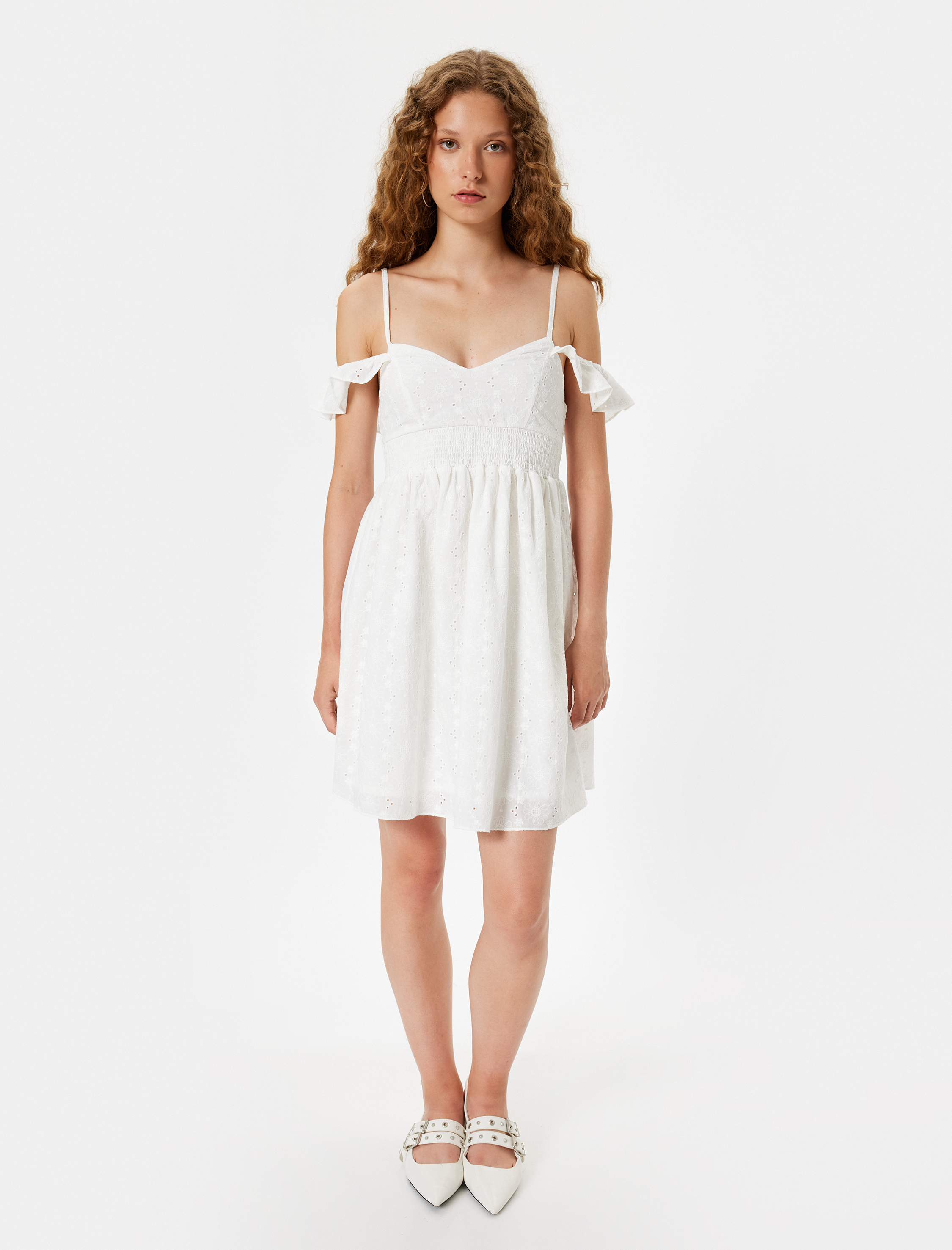   Fisto Elbise Mini İp Askılı Açık Omuzlu A Kesim Pamuklu