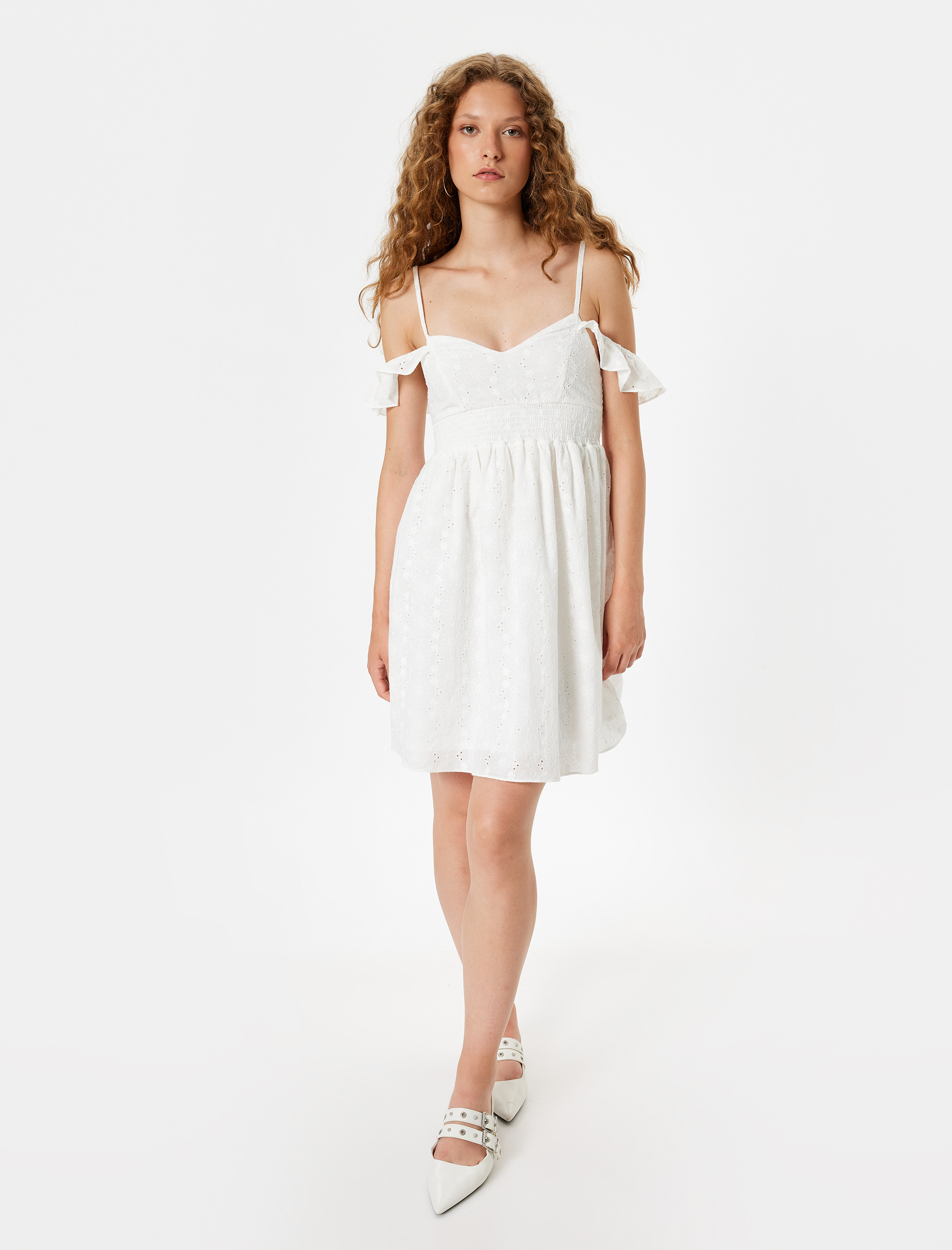   Fisto Elbise Mini İp Askılı Açık Omuzlu A Kesim Pamuklu