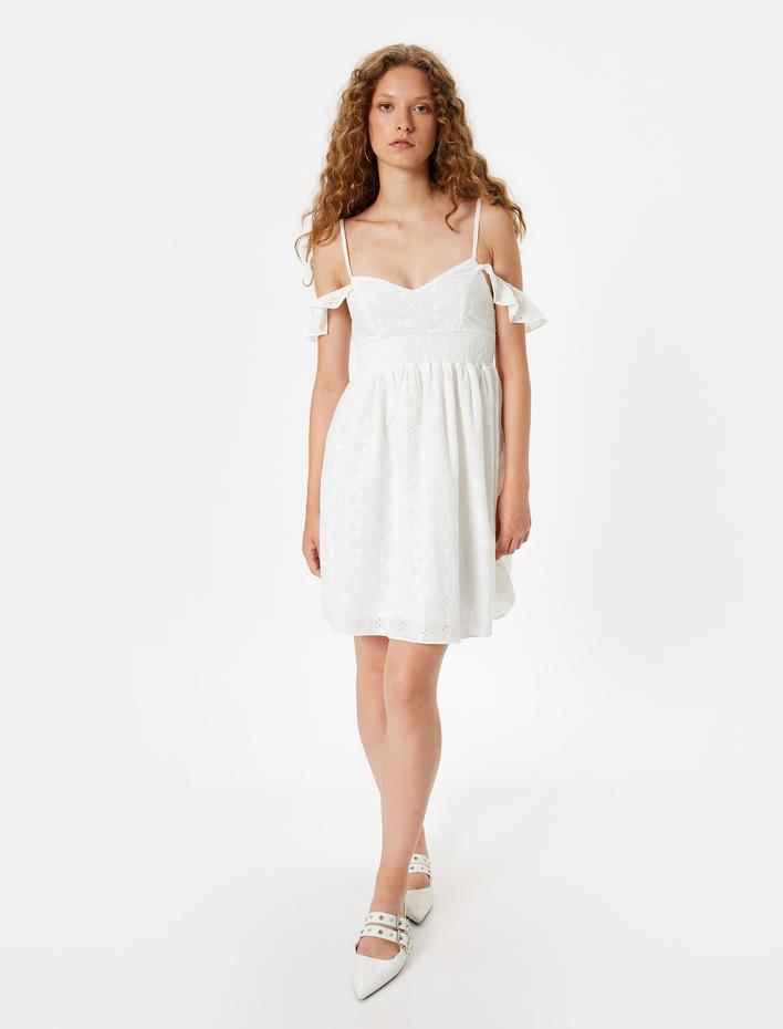  Fisto Elbise Mini İp Askılı Açık Omuzlu A Kesim Pamuklu