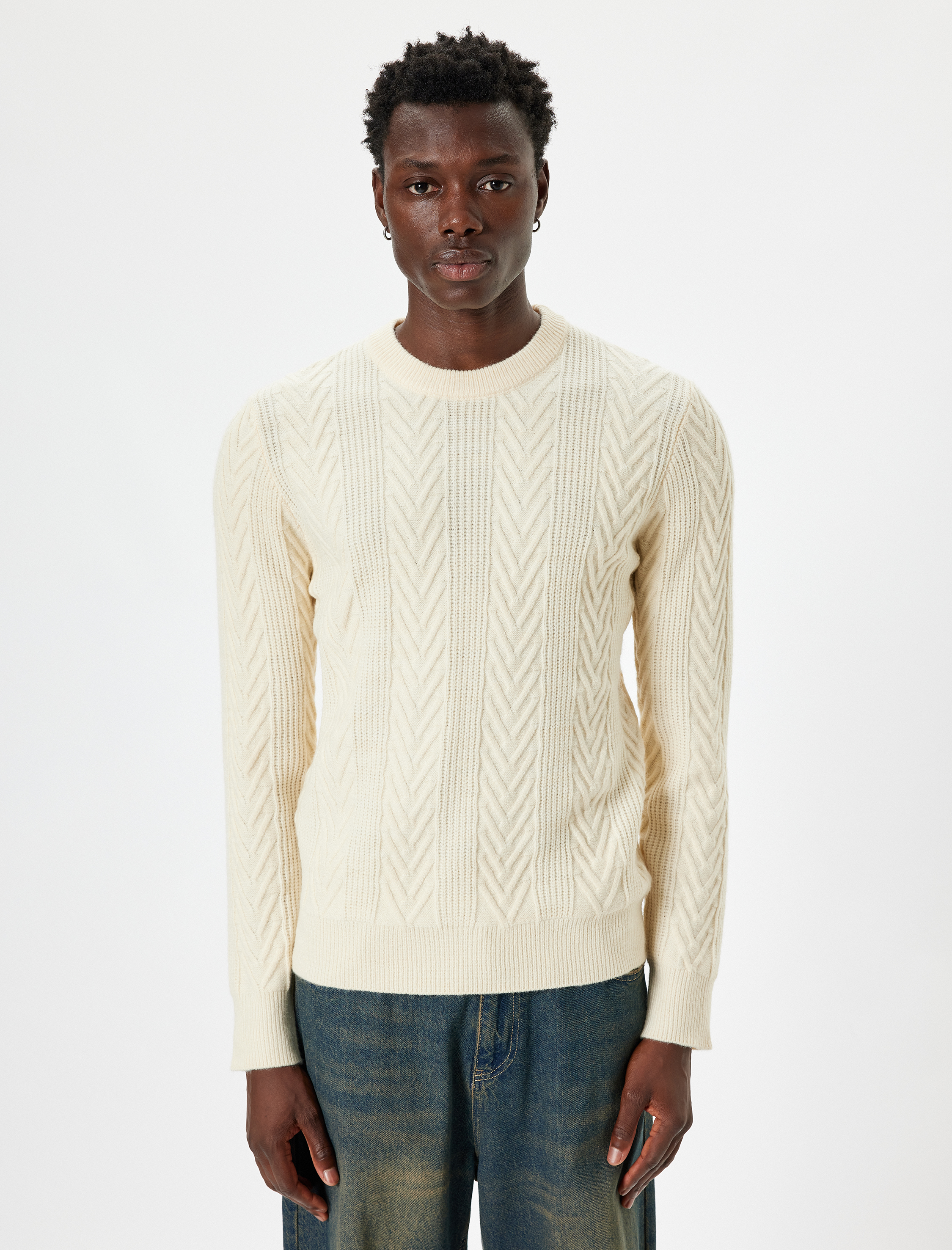 Triko Kazak Dokulu Basic Bisiklet Yaka Uzun Kollu