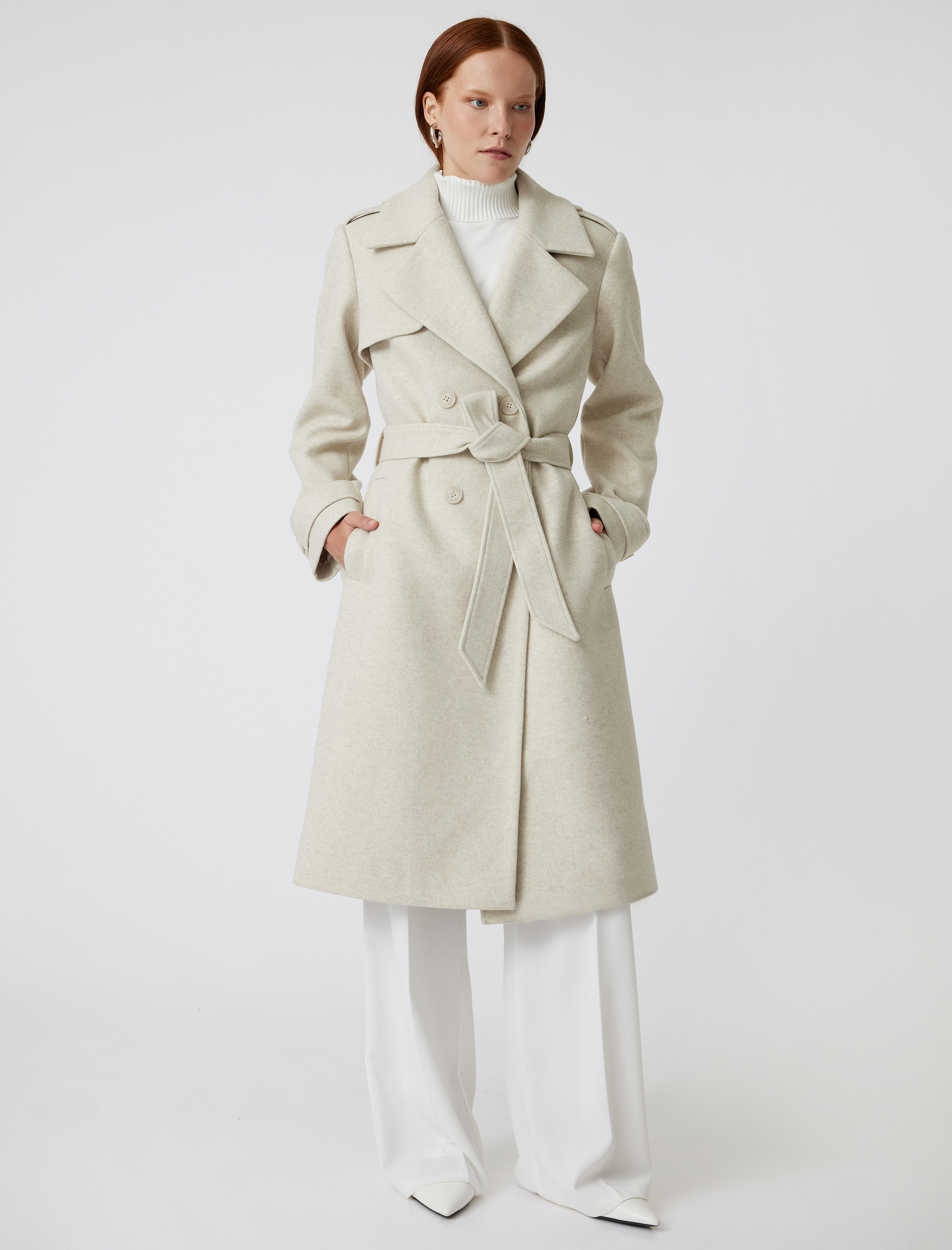   Uzun Trençkot Kaban Kruvaze Cepli Kemerli