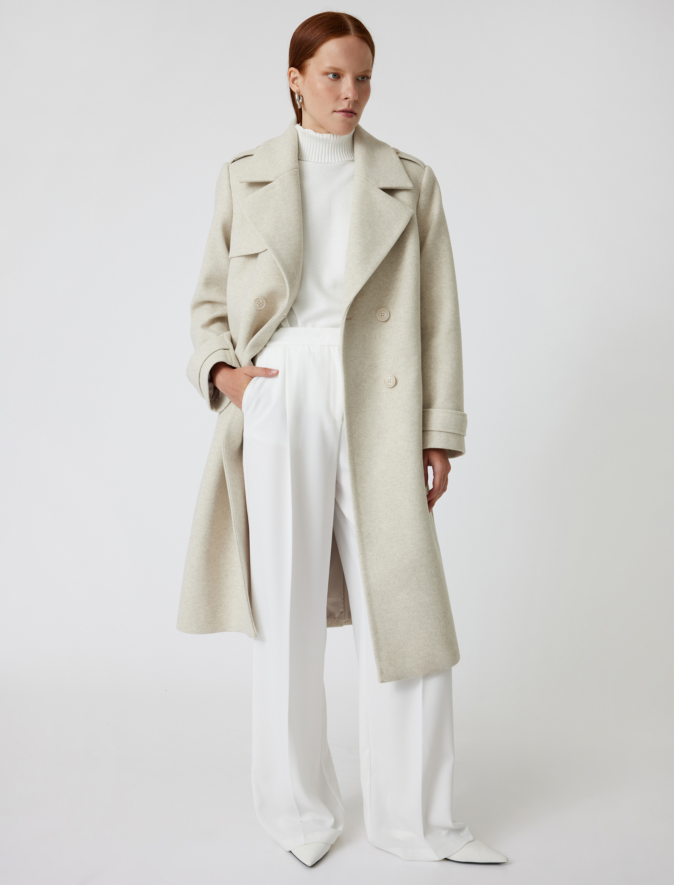   Uzun Trençkot Kaban Kruvaze Cepli Kemerli