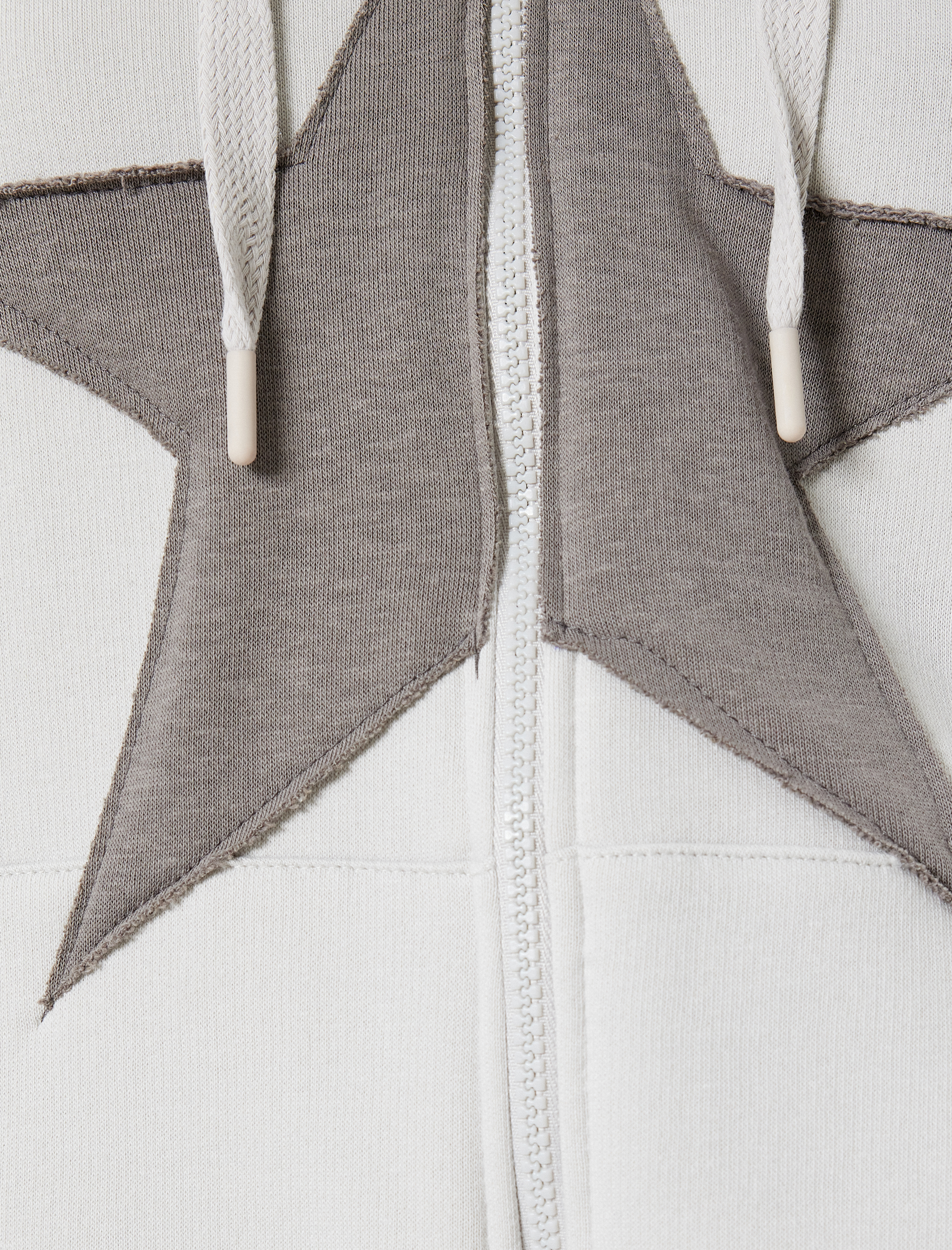   Oversize Fermuarlı Sweatshirt Kapüşonlu Yıldız İşlemeli Cep Detaylı Şardonlu