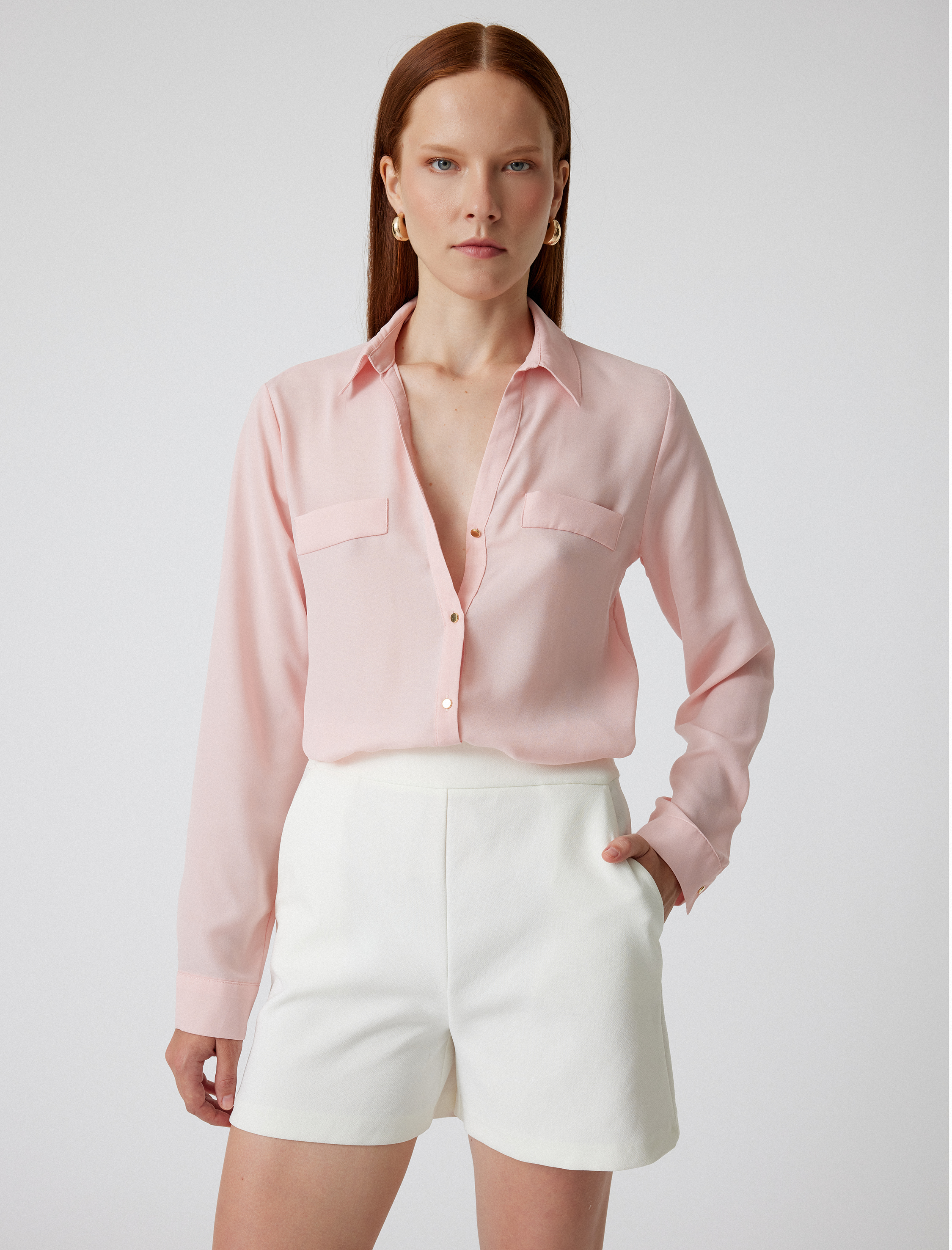   Krep Gömlek Uzun Kollu Cep Detaylı Klasik Yaka Regular Fit