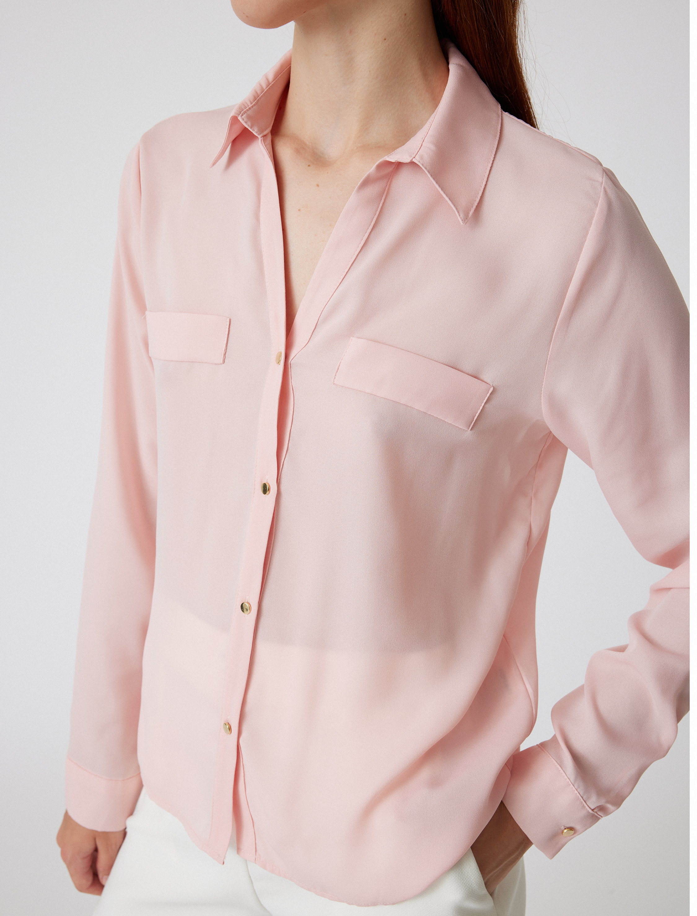   Krep Gömlek Uzun Kollu Cep Detaylı Klasik Yaka Regular Fit