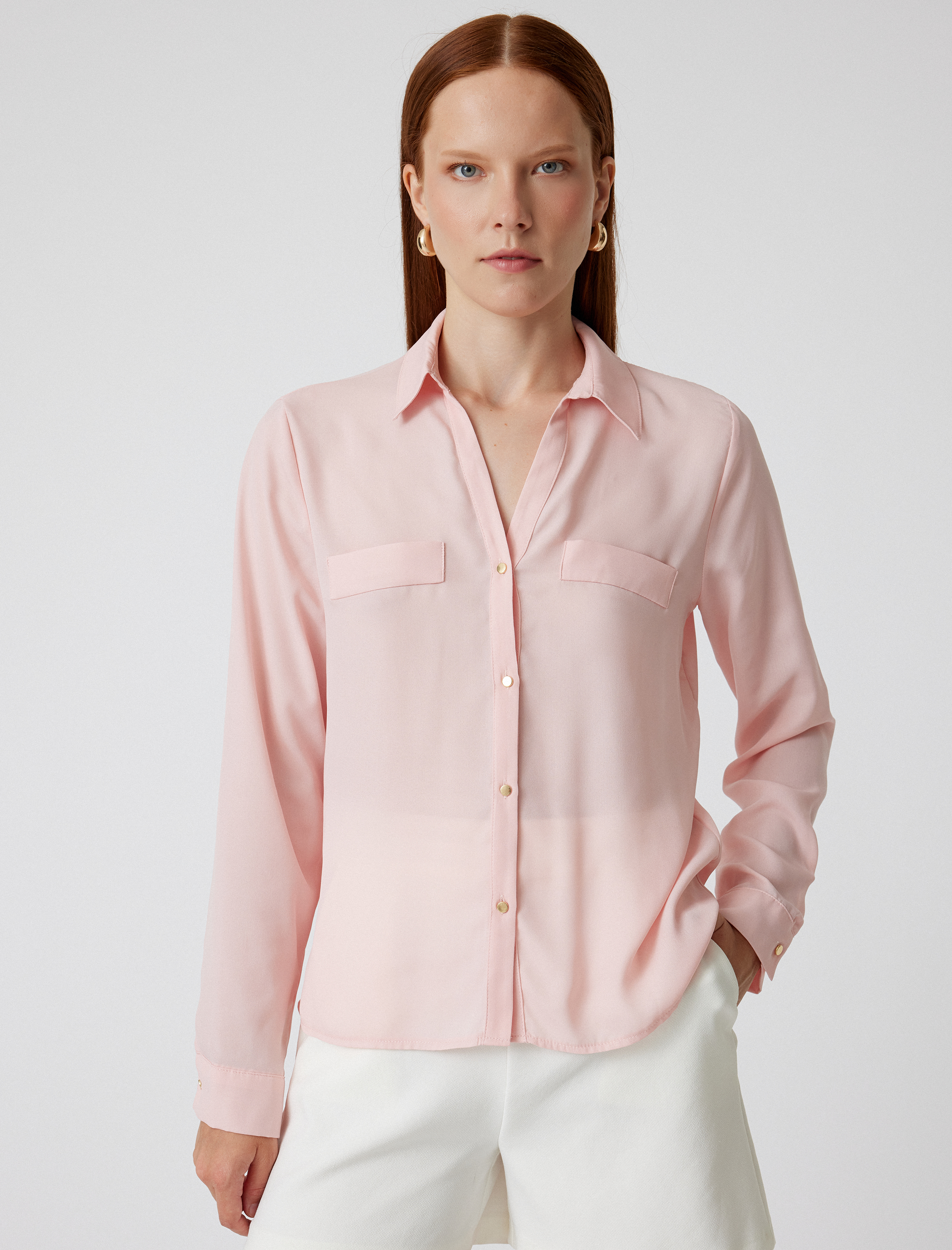   Krep Gömlek Uzun Kollu Cep Detaylı Klasik Yaka Regular Fit