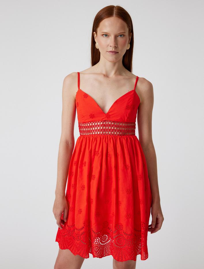  Koton X Sibil Çetinkaya - Mini Fisto Elbise Askılı Kalp Yaka A Kesim Astarlı