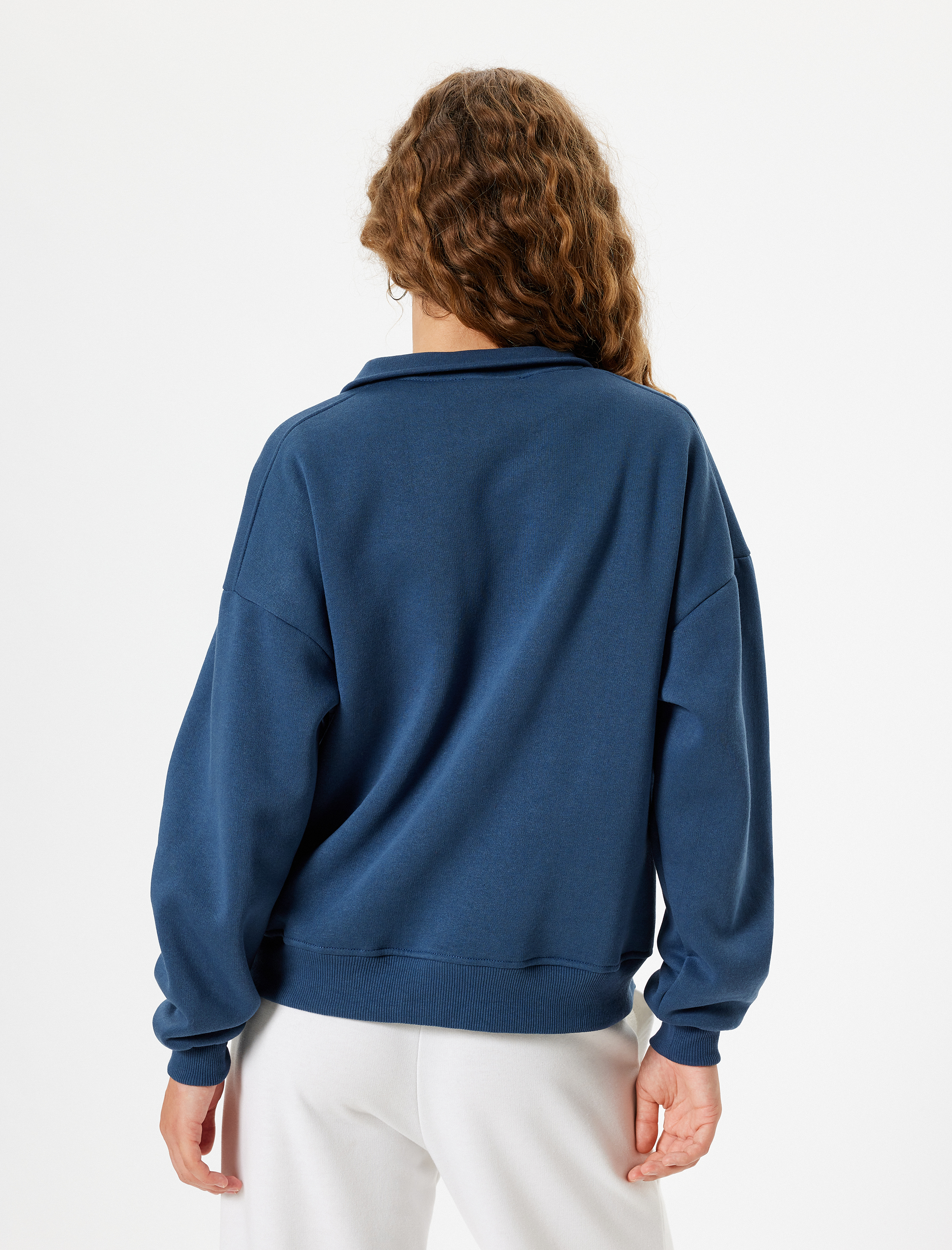   Şardonlu Yarım Fermuarlı Sweatshirt Oversize Kolej Baskılı Cep Detaylı