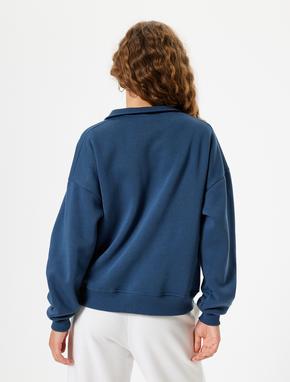 Yarım Fermuarlı Sweatshirt Oversize Kolej Baskılı Cep Detaylı_3