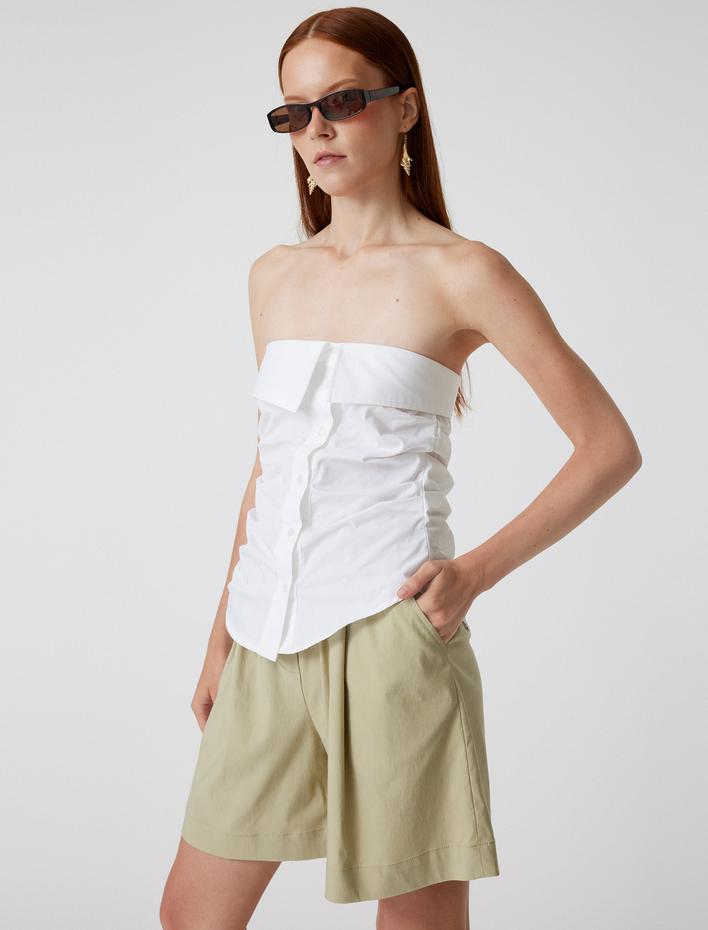  Koton X Sima Tarkan - Viskon Bermuda Şort Cepli Pile Detaylı