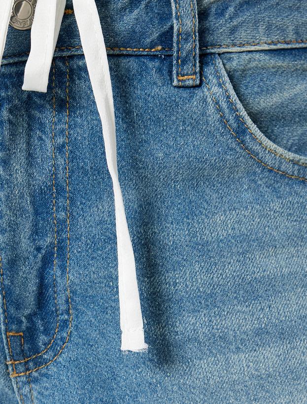 Bol Paça Kot Pantolon Çift Bel Detaylı Pamuklu - Straight Fit Jean_5