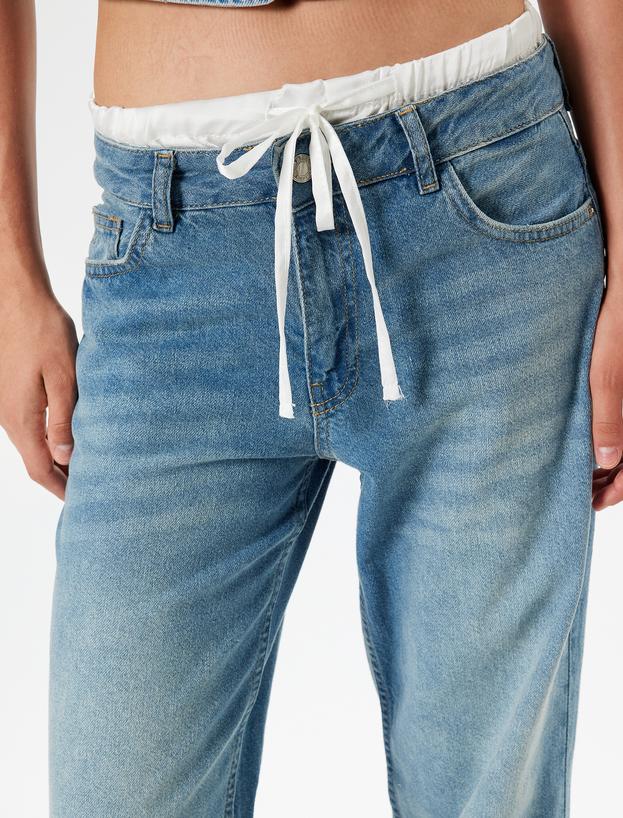 Bol Paça Kot Pantolon Çift Bel Detaylı Pamuklu - Straight Fit Jean_4