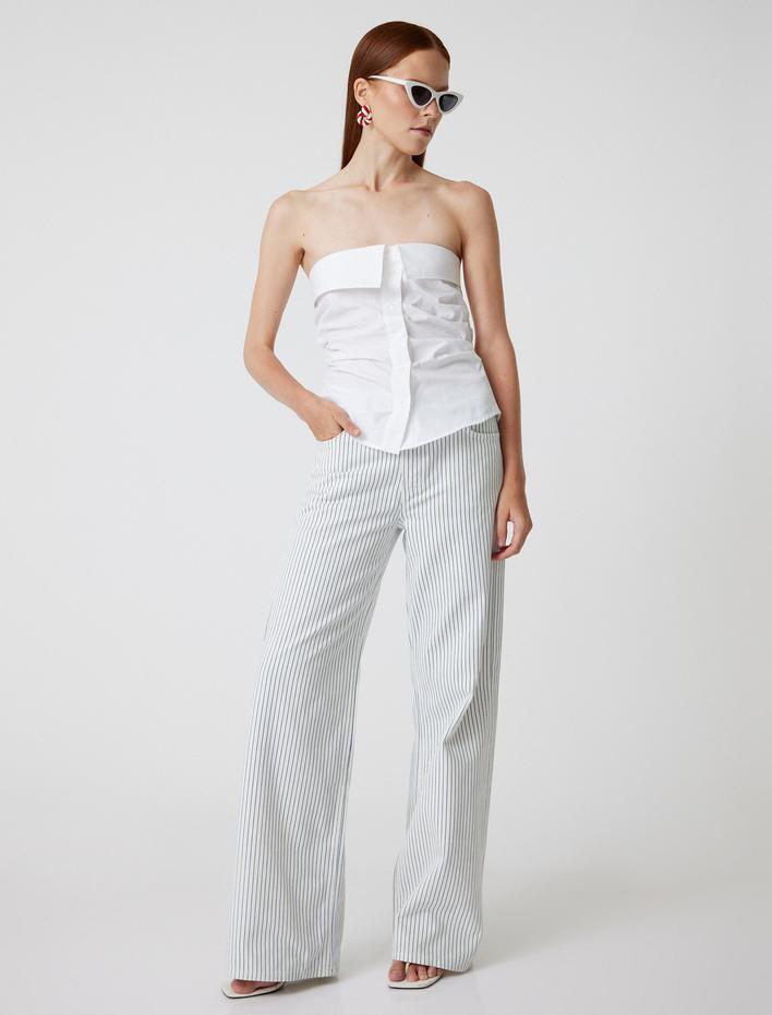  Normal Bel Düz Paça Kot Pantolon Pamuklu Düğmeli - Balloon Fit Jeans