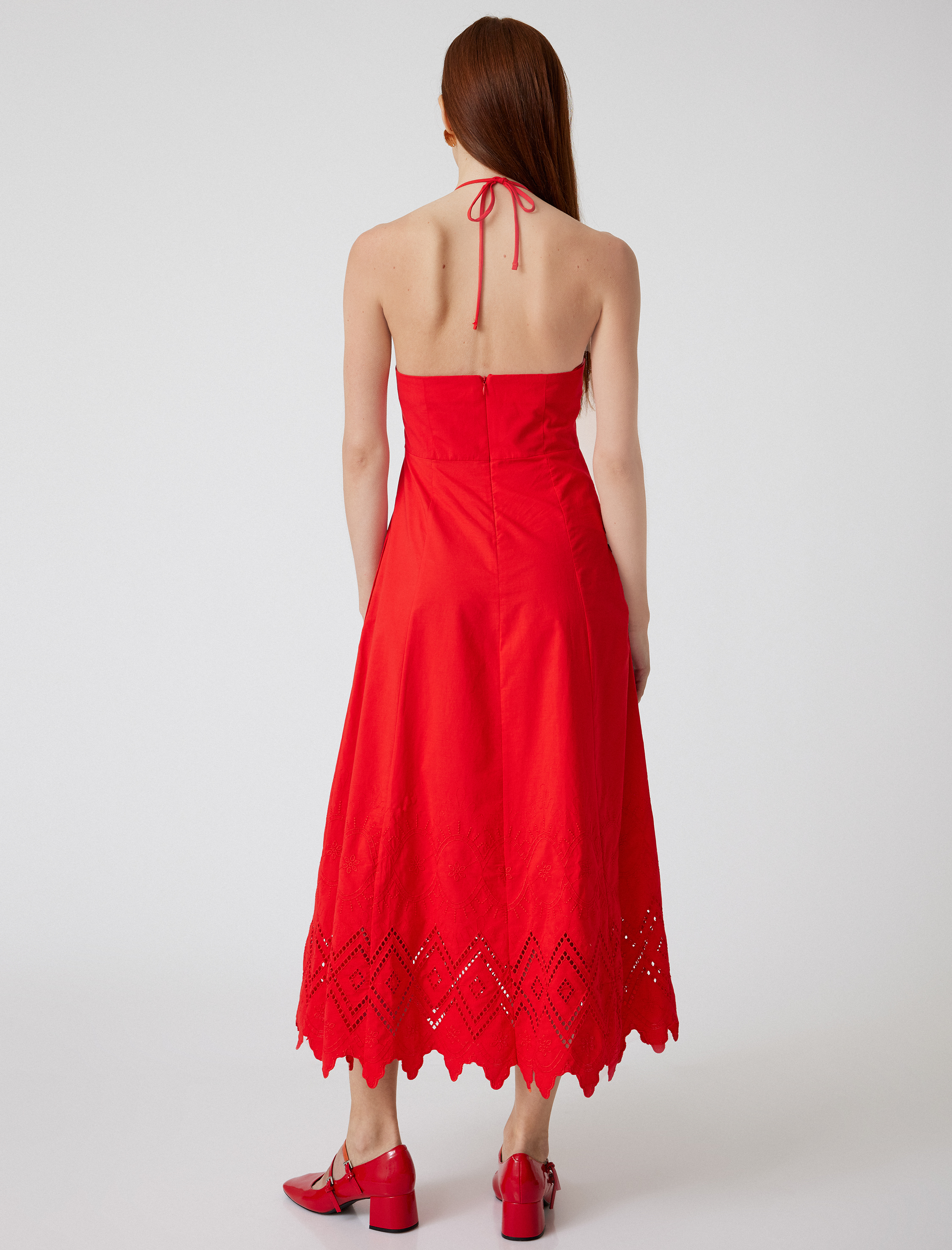   Midi Boy Fisto Elbise Astarlı Boyundan Bağlamalı Cepli