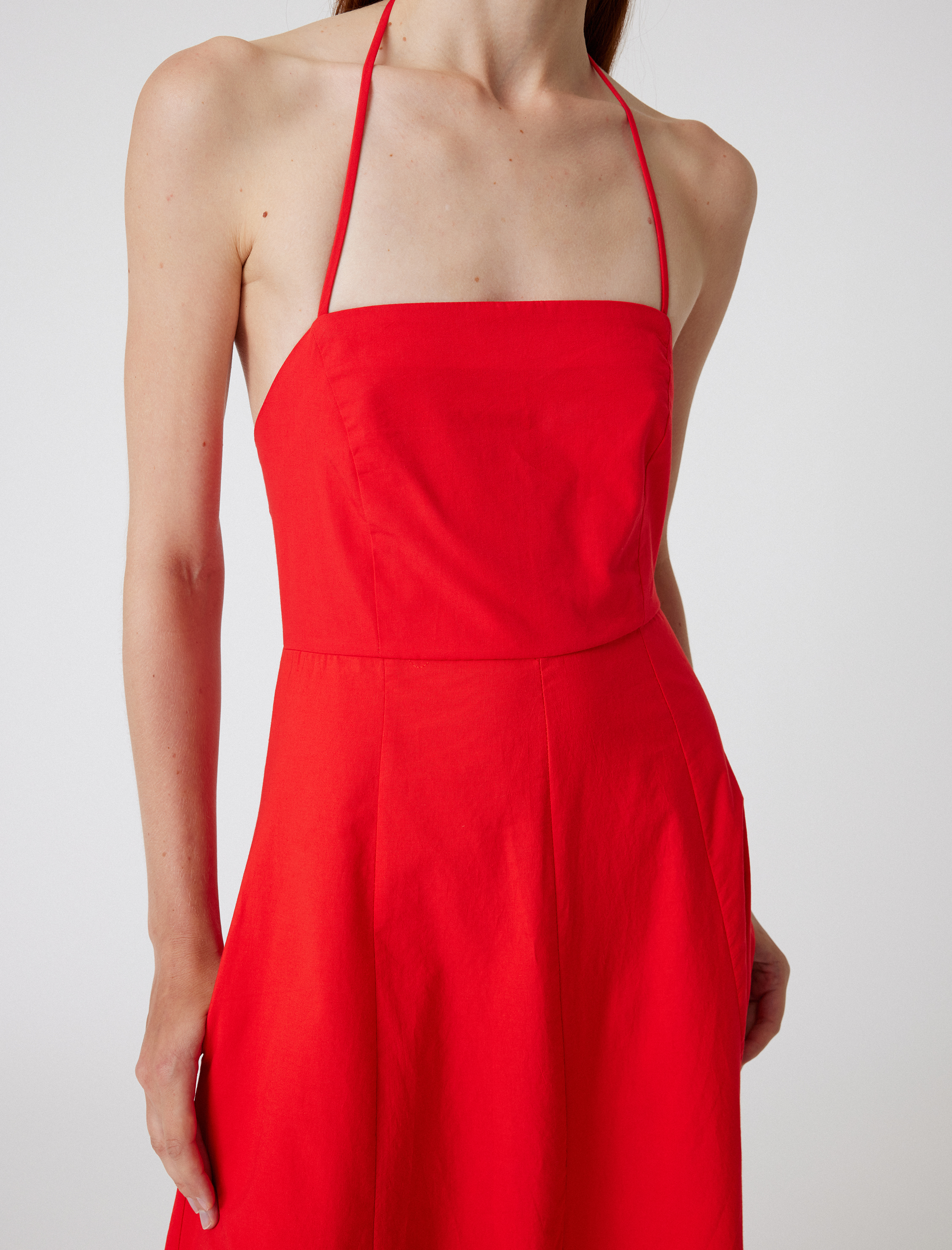   Midi Boy Fisto Elbise Astarlı Boyundan Bağlamalı Cepli