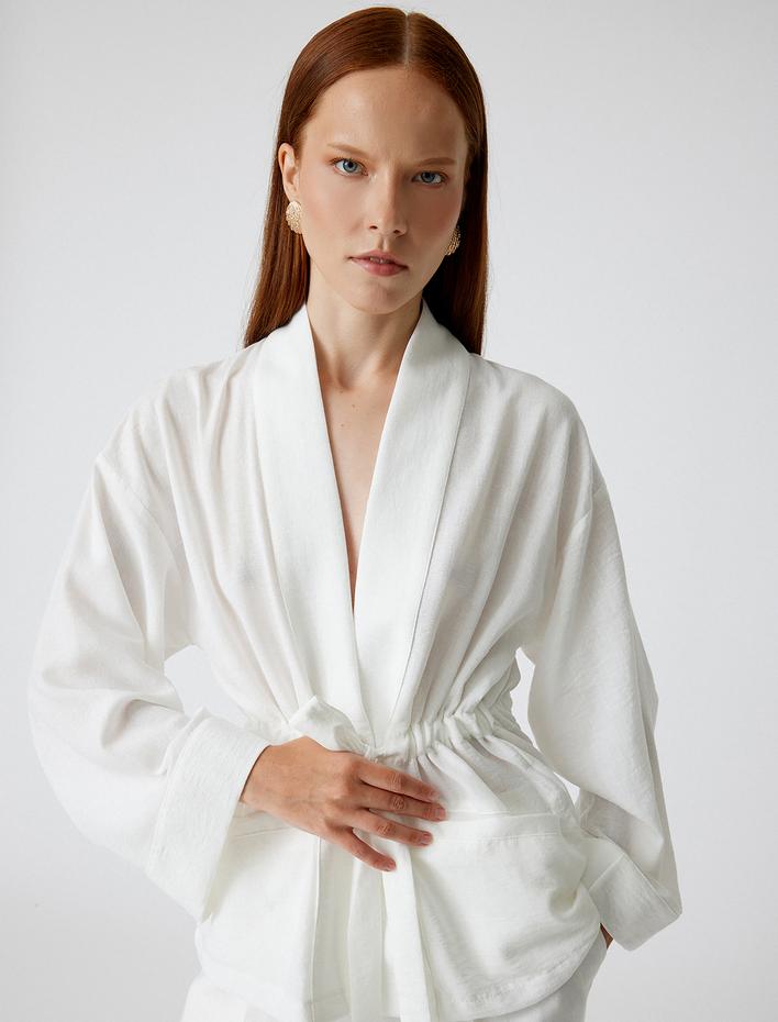  Oversize Kimono Kuşaklı Geniş Uzun Kollu Cepli