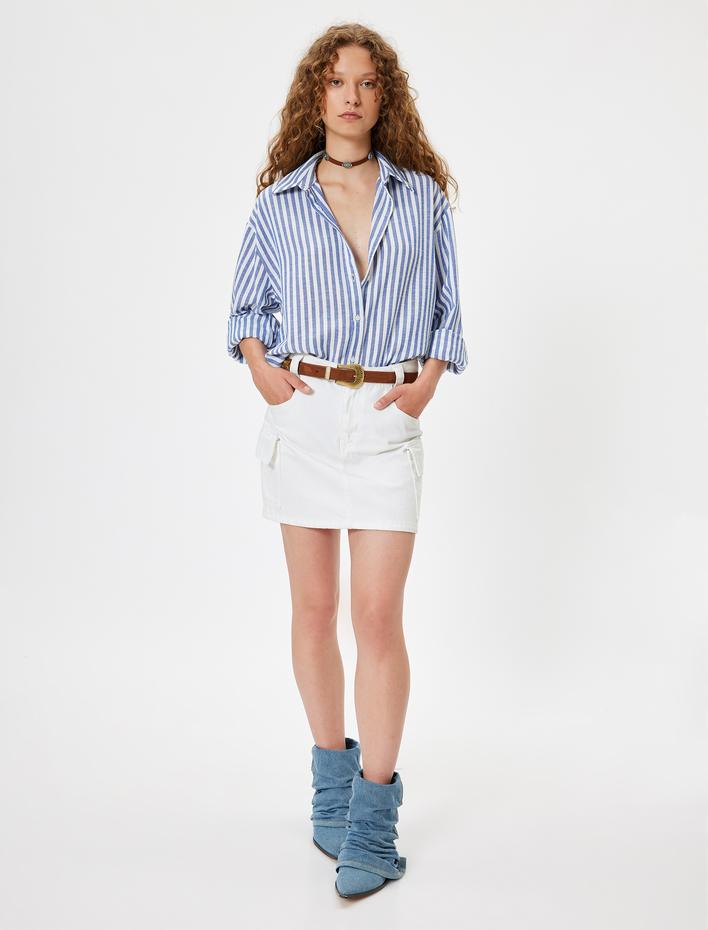  Oversize Gömlek Klasik Yaka Düğmeli Uzun Kollu