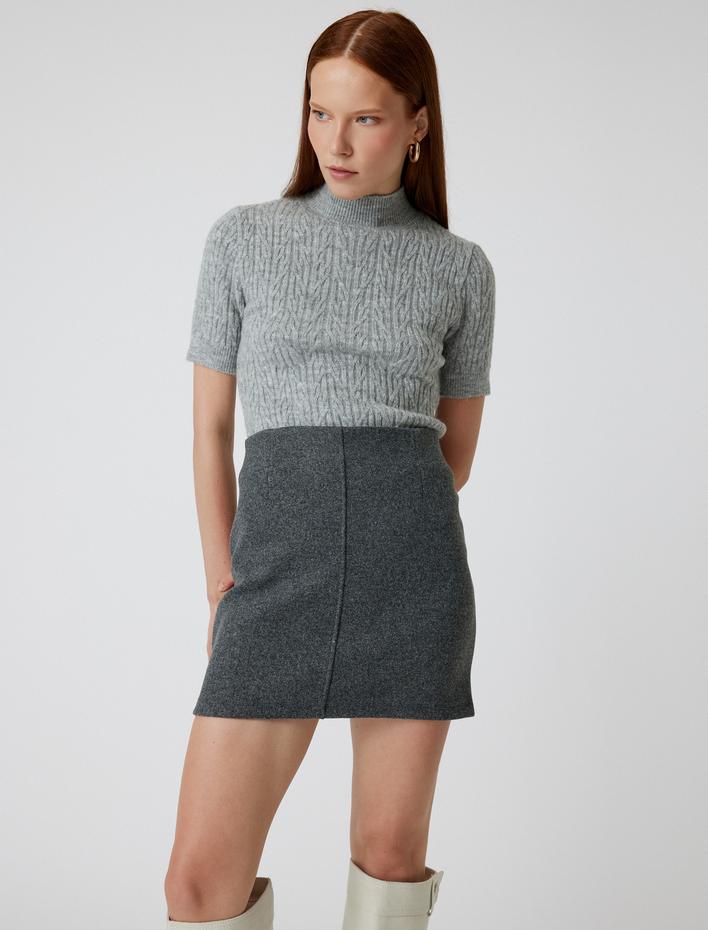  Yumuşak Dokulu Standart Bel Mini Kaşe Etek