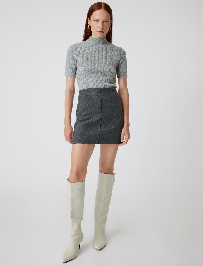  Yumuşak Dokulu Standart Bel Mini Kaşe Etek