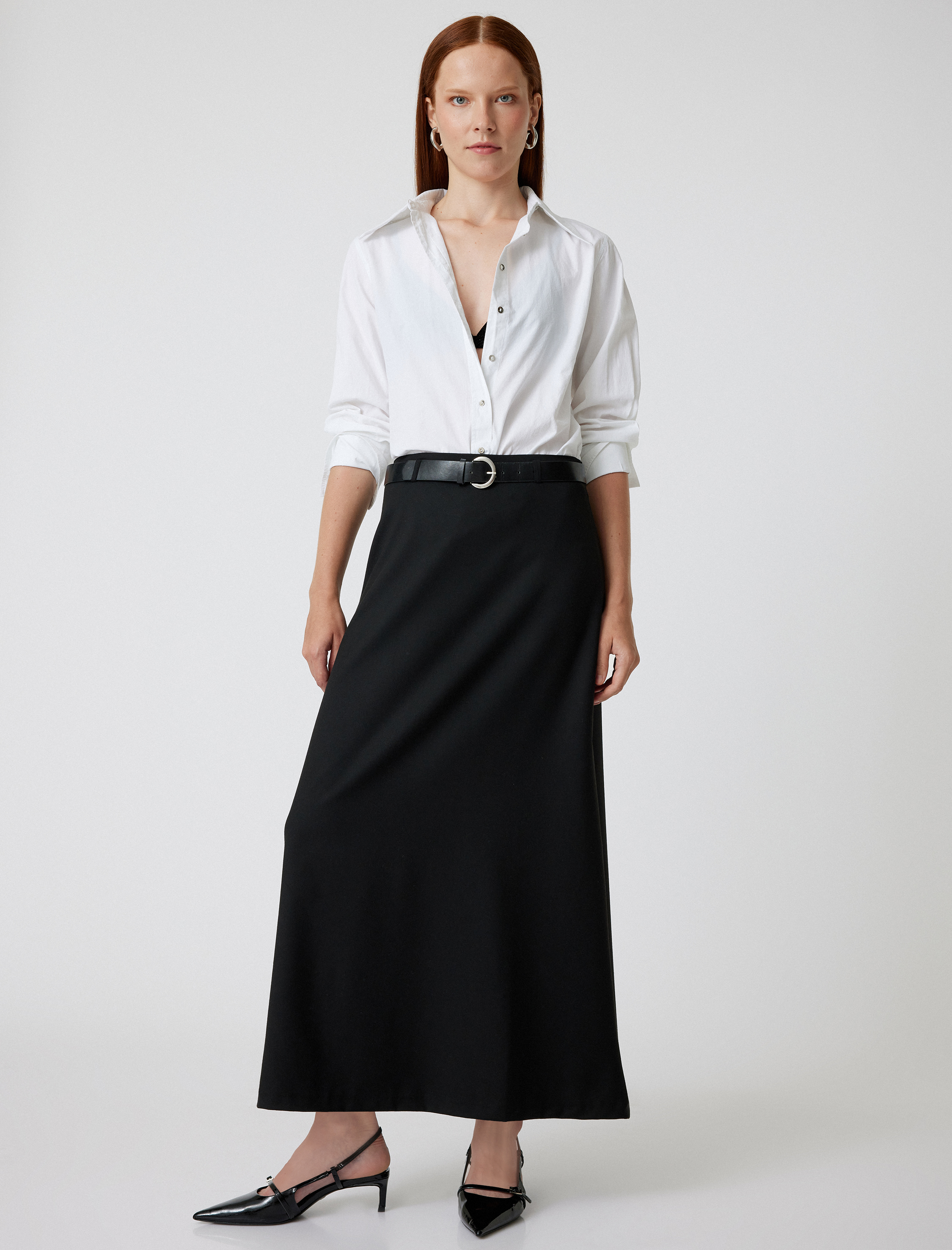   Uzun Kalem Etek Kemer Detaylı Rahat Kalıp Standart Bel