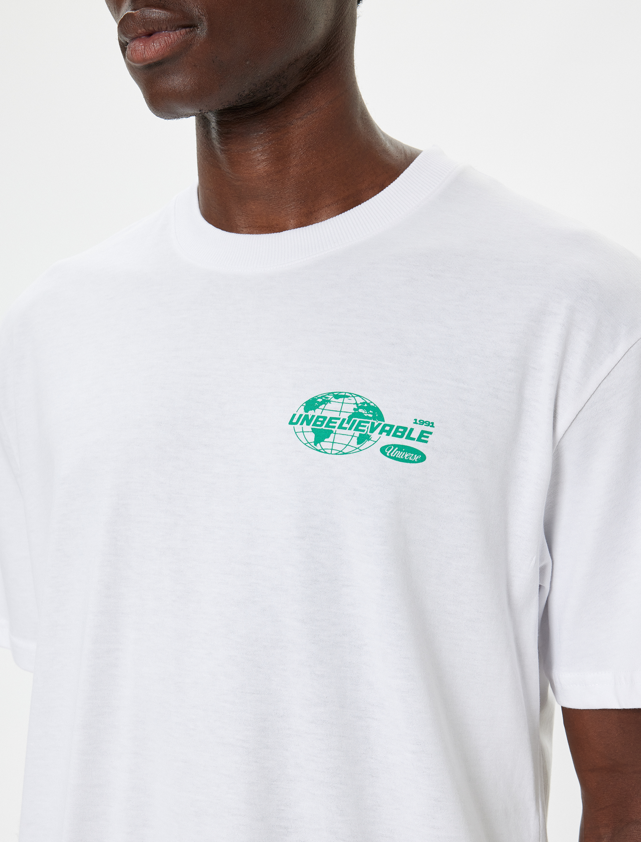   Slogan Baskılı Pamuklu Bisiklet Yaka Oversize Tişört