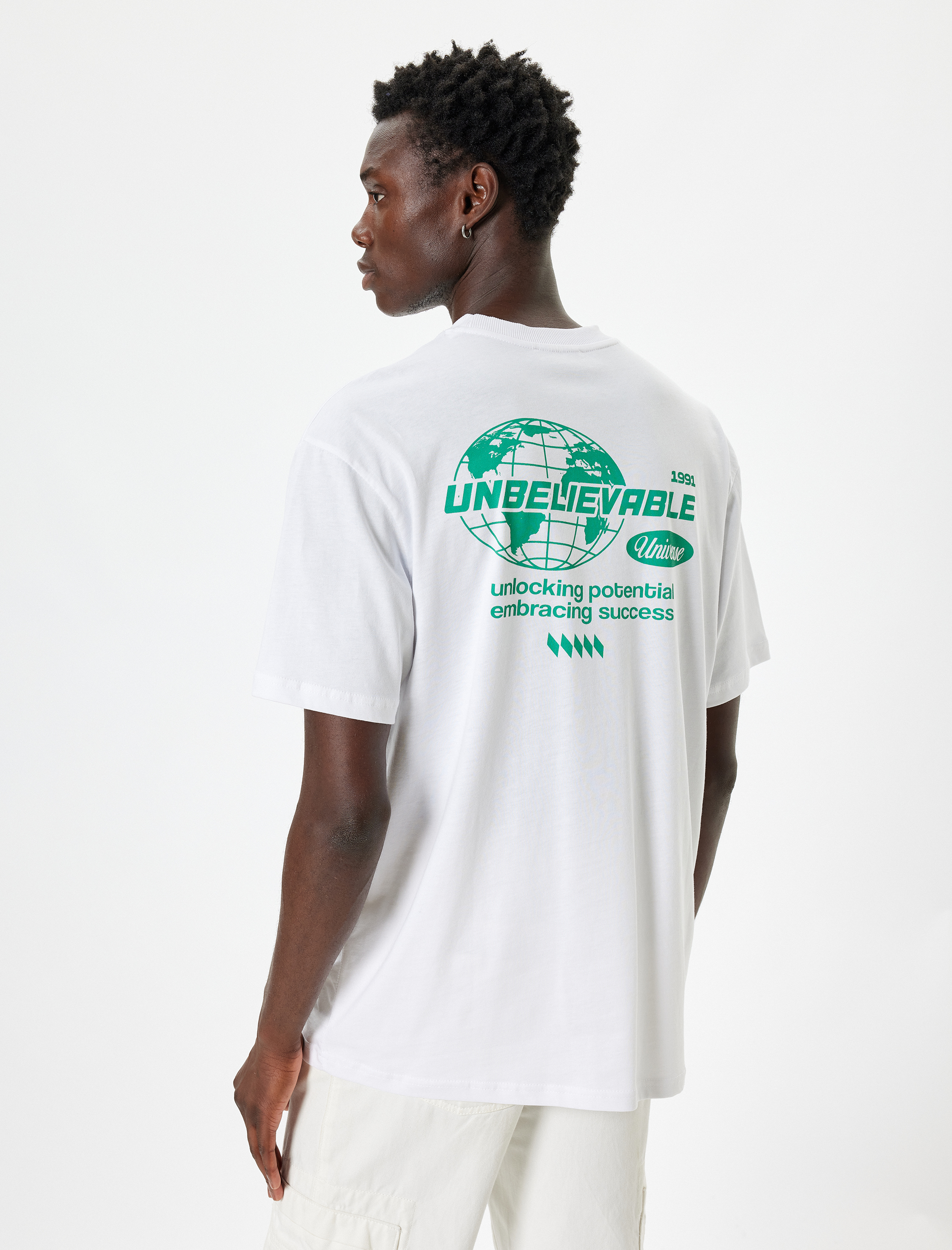   Slogan Baskılı Pamuklu Bisiklet Yaka Oversize Tişört