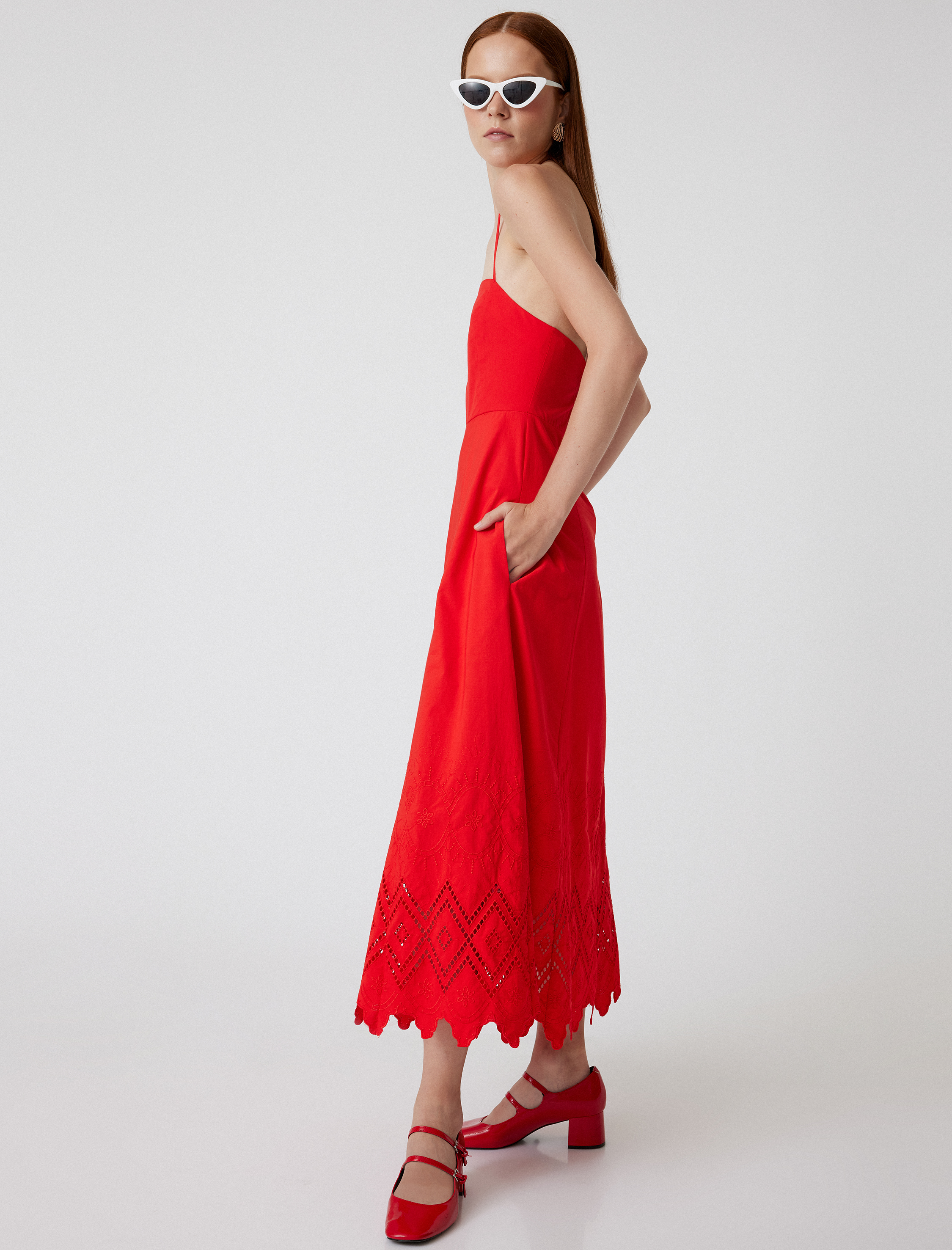   Midi Boy Fisto Elbise Astarlı Boyundan Bağlamalı Cepli