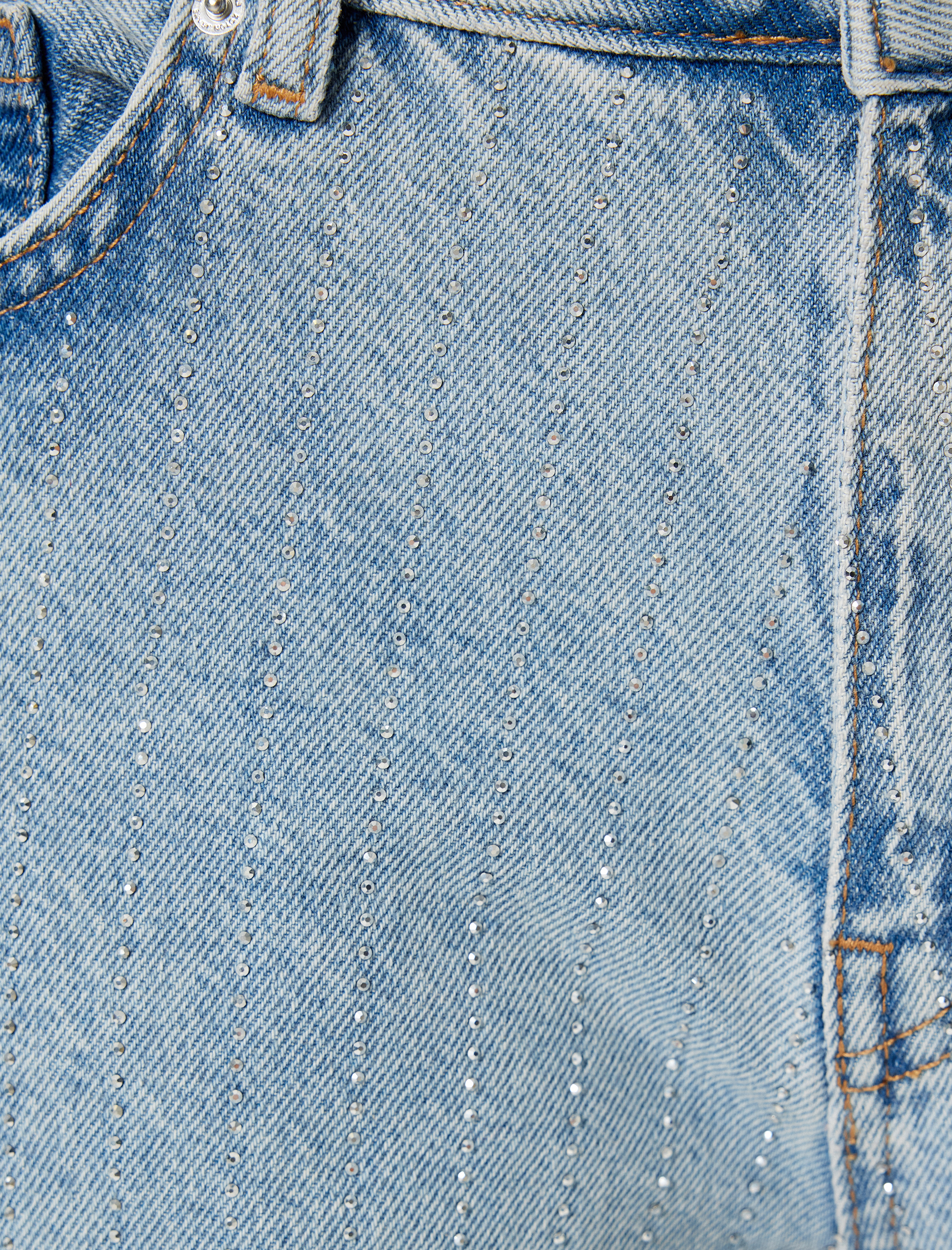   Taşlı Düz Paça Normal Bel Kot Pantolon - Straight Fit Jean