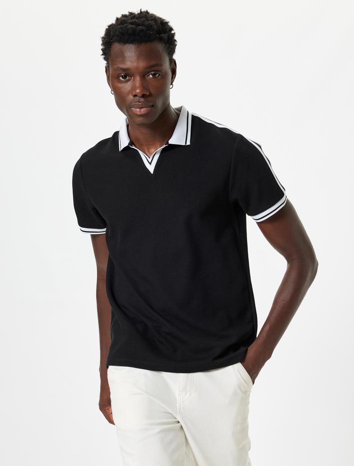  Polo Yaka Tişört Kısa Kollu Biyeli Pamuk Karışımlı